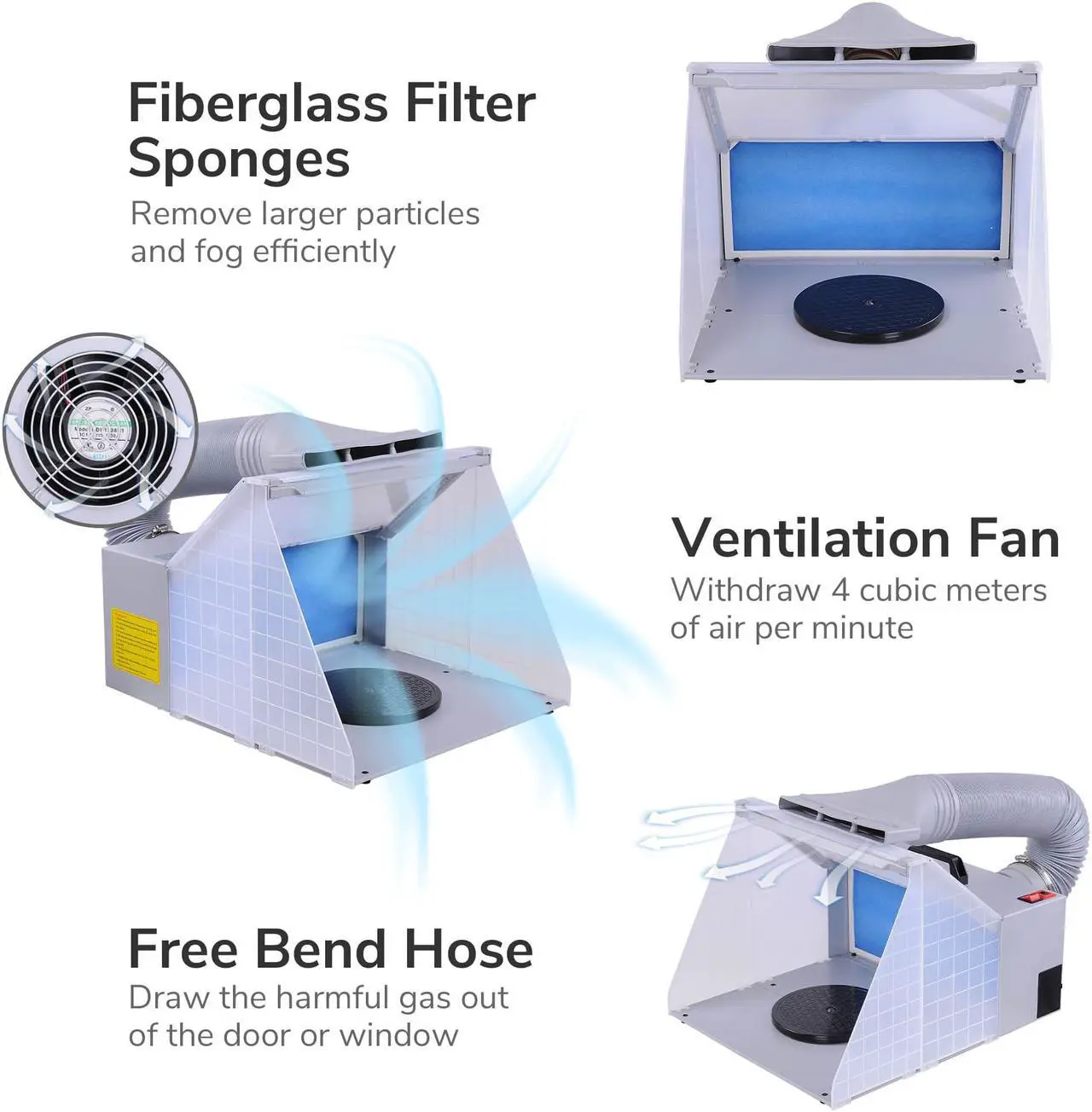 Alt view image 3 of 7 - Portable Airbrush Paint Spray Booth 3 LED Light Tubes Exhaust Filter Extractor