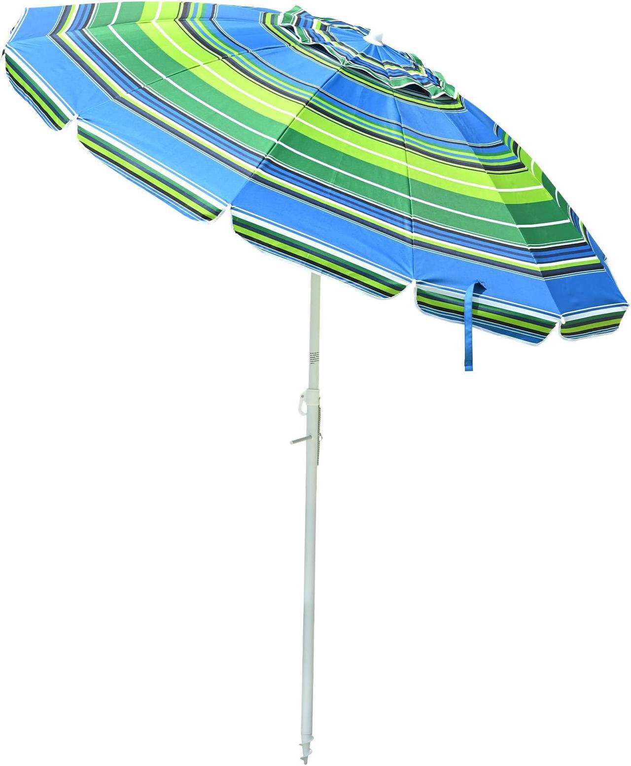 Yescom 7 Ft Striped Outdoor Umbrella UV Protection Sunshade Tilt Sand Anchor