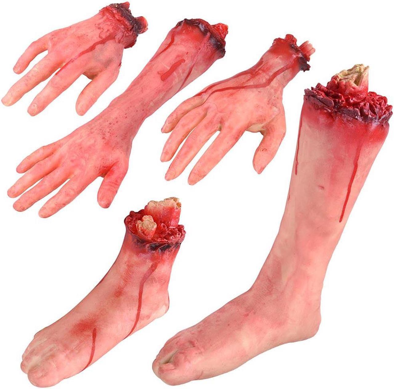 5pcs Severed Hands Feet Prank Props Bloody Broken Body Part Halloween Decoration 2024