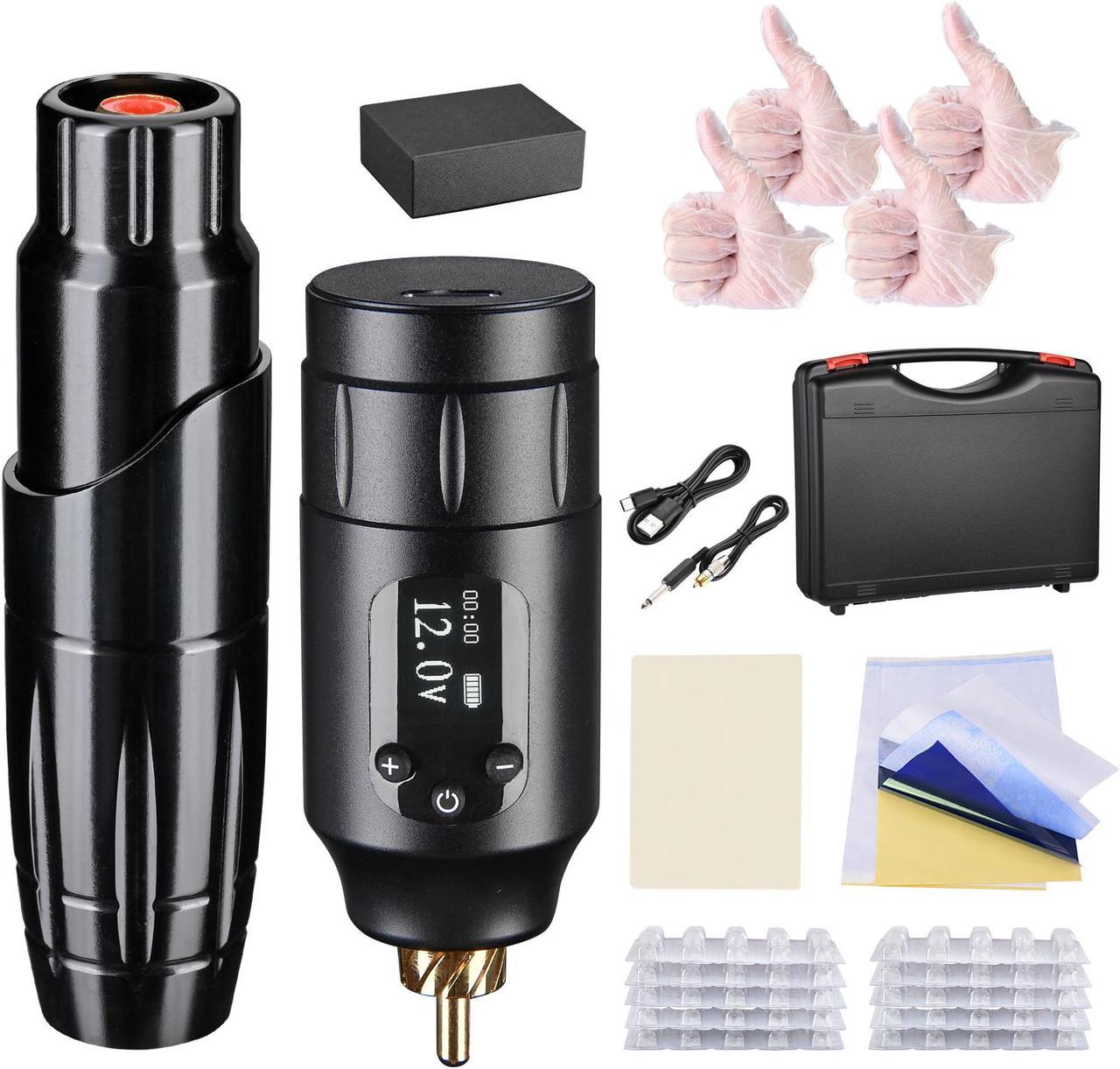 Wireless Tattoo Pen Kit Portable Rotary Power Supply Battery 50 Needles Case