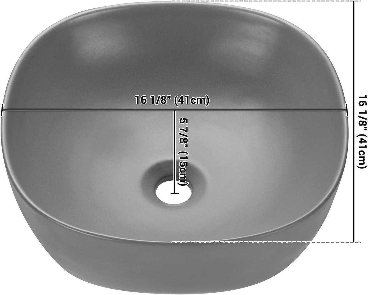 Alt view image 7 of 7 - Aquaterior 16" Bathroom Ceramic Vessel Sink Countertop Bowl w/ Pop Up Drain Grey
