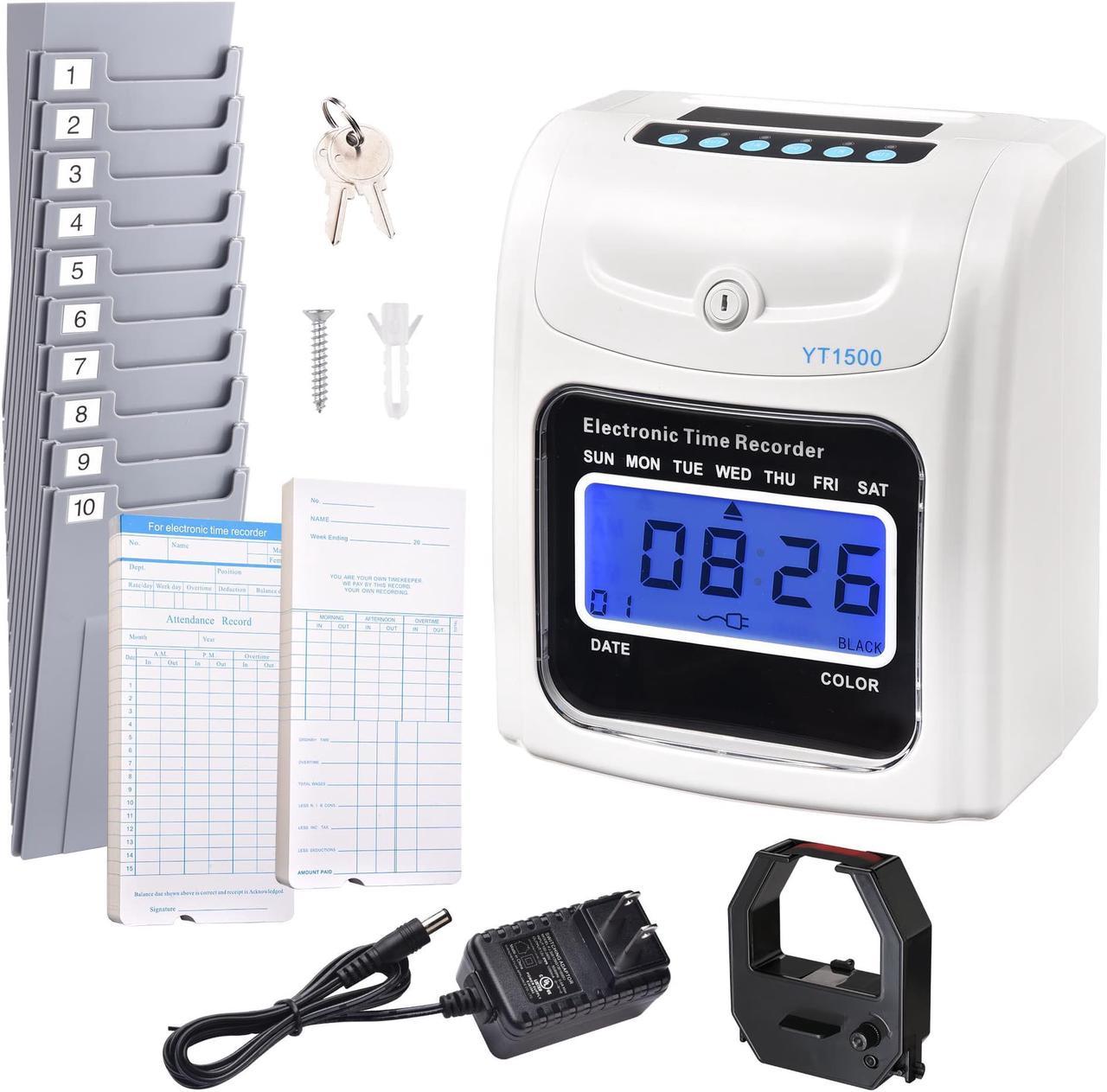 Attendance Punch Time Clock Employee Payroll Recorder LCD Display w/ 100 Cards