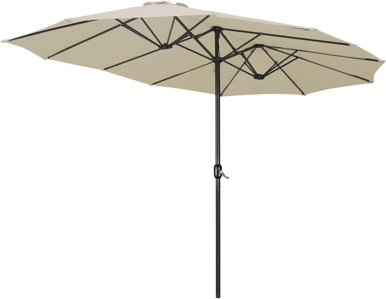 14' Double-sided Twin Patio Umbrella Sun Shade UV30+ Fade Resistant Crank Outdoor Garden Market Sand