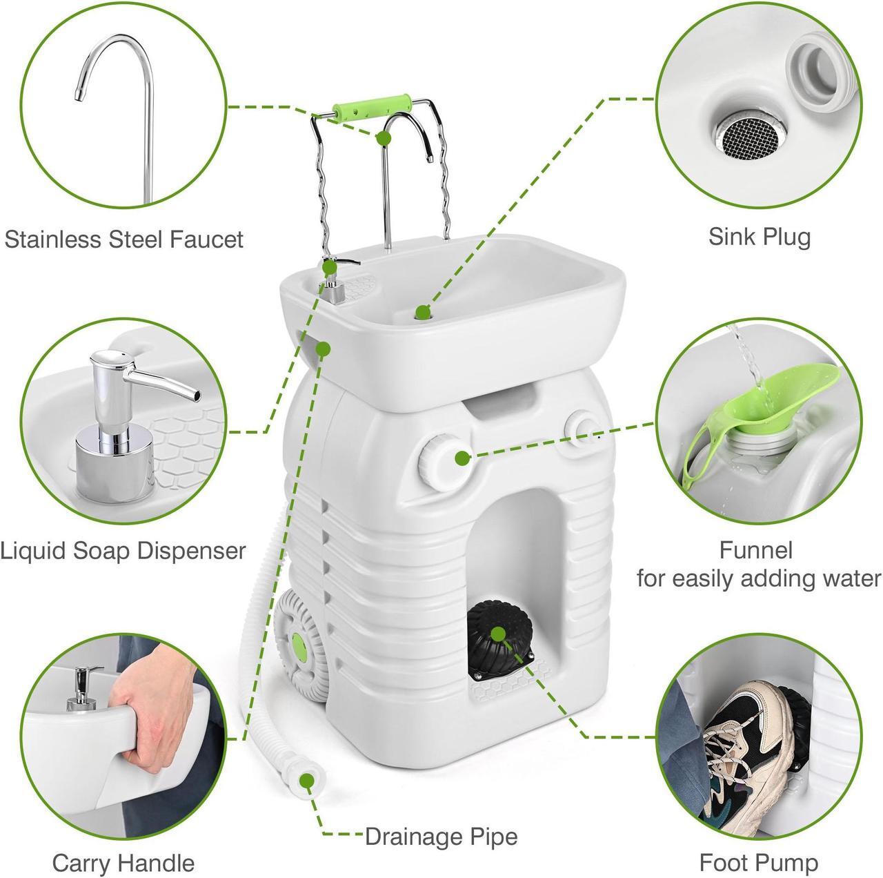 Alt view image 5 of 7 - Yescom 45L Portable Sink Hand Wash Station with Pump 12 Gallon Washing Outdoor Travel Camping Booth