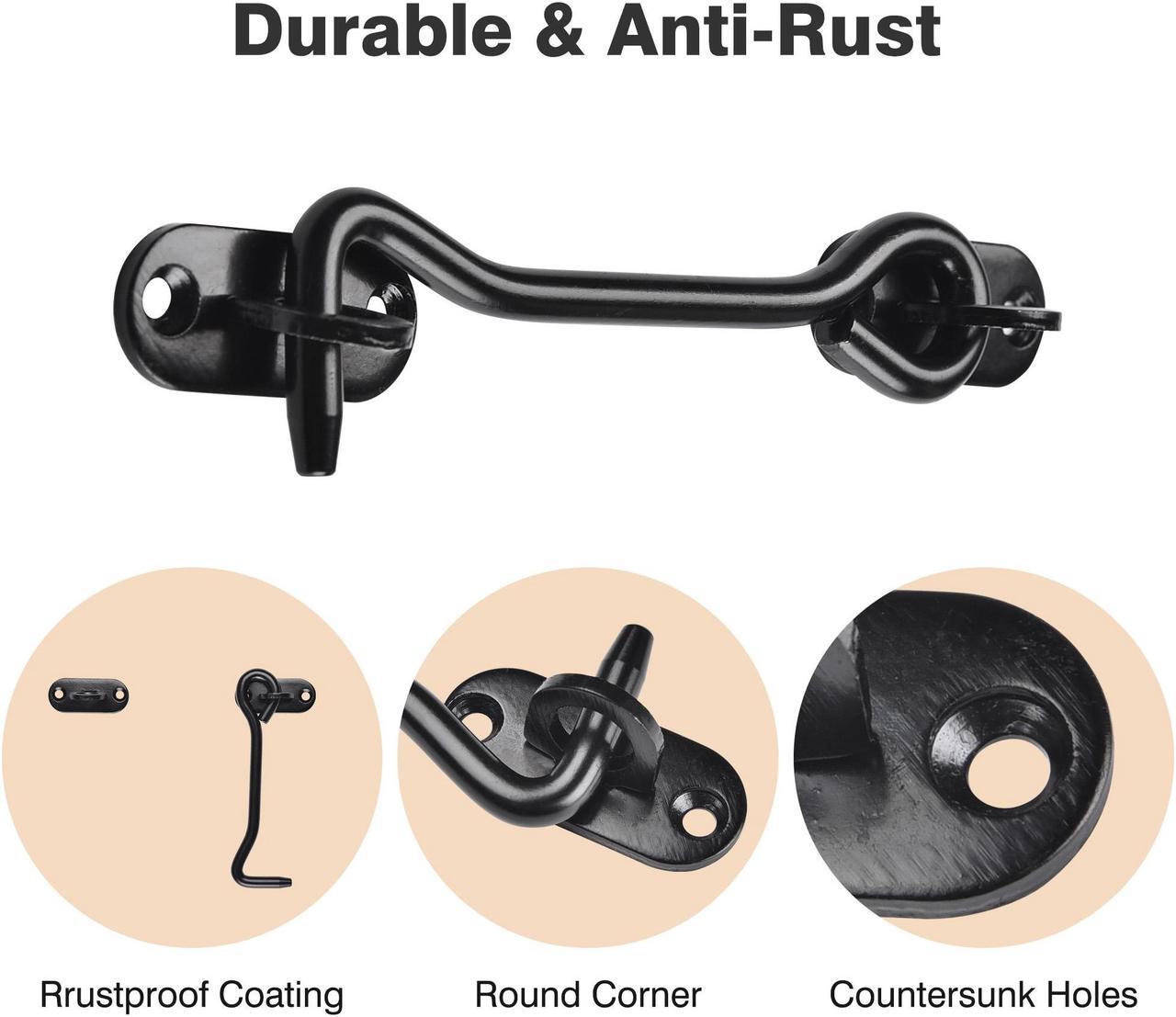 Alt view image 4 of 7 - Aquaterior 6" Sliding Barn Door Lock Gate Latch Heavy Duty Hook and Eye Cabin