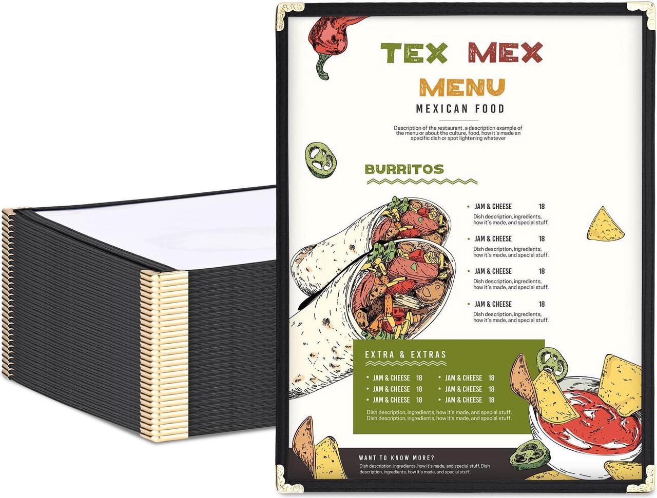 WeChef 30 Packs Restaurant Menu Covers 8.5 x 11 Single Page 1 Page 2 Views Black