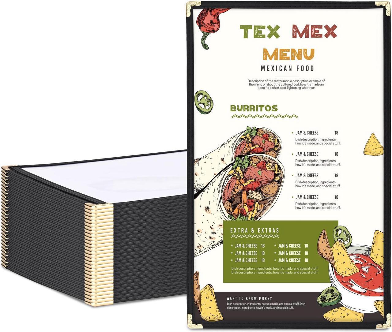 WeChef 30 Packs Restaurant Menu Covers 8.5 x 14 Single Page 1 Page 2 Views Black