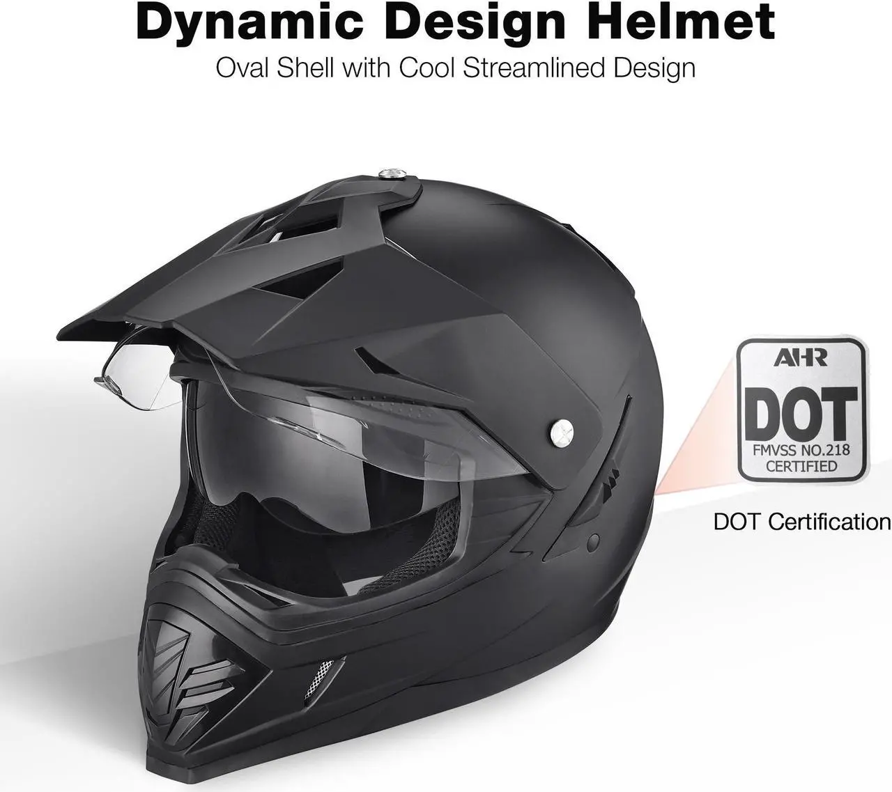 Alt view image 3 of 7 - AHR Dual Sport Full Face Motorcycle Helmet Motocross Offroad Bike w/ Sun Visor