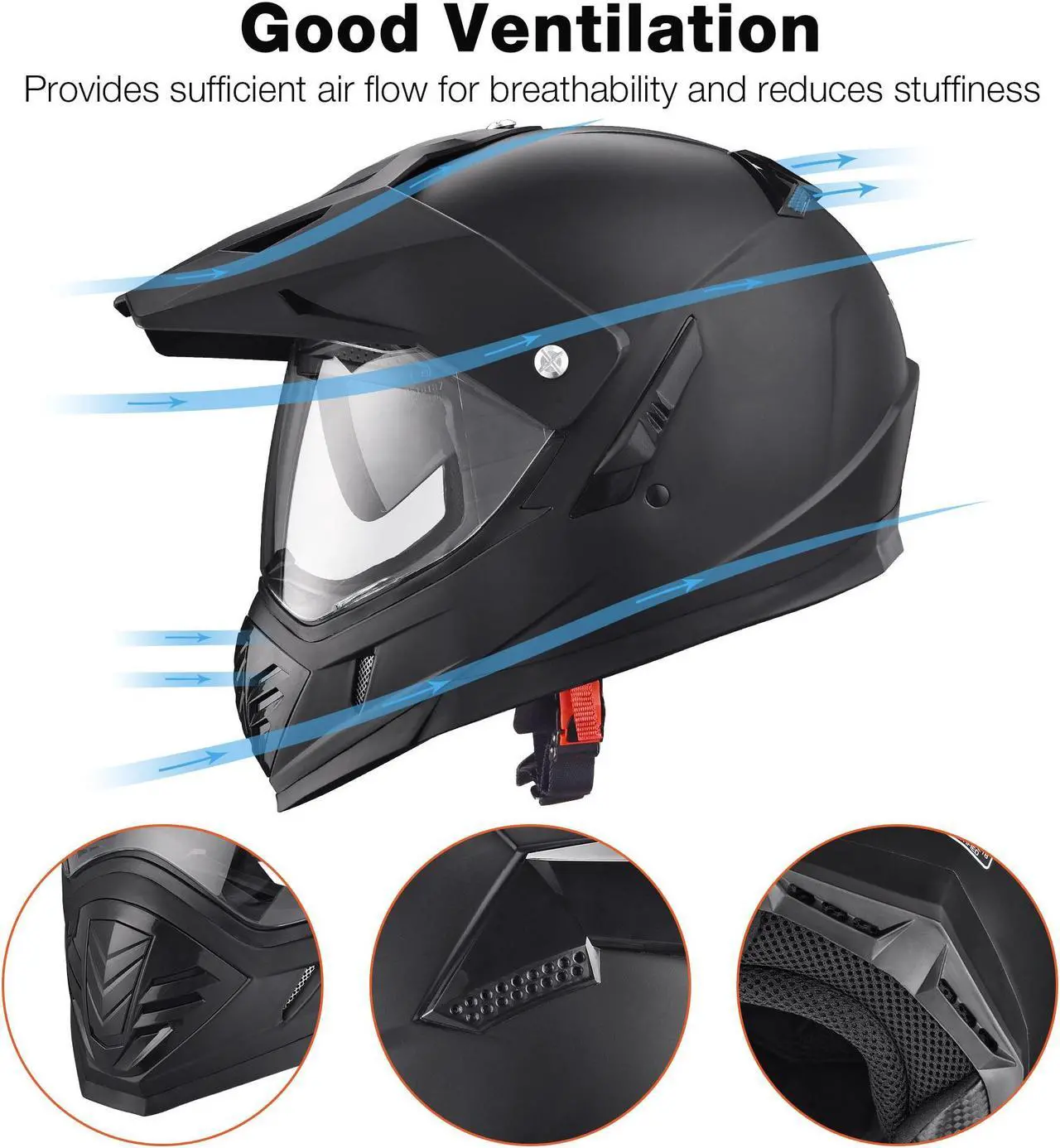 Alt view image 4 of 7 - AHR Dual Sport Full Face Motorcycle Helmet Motocross Offroad Bike w/ Sun Visor
