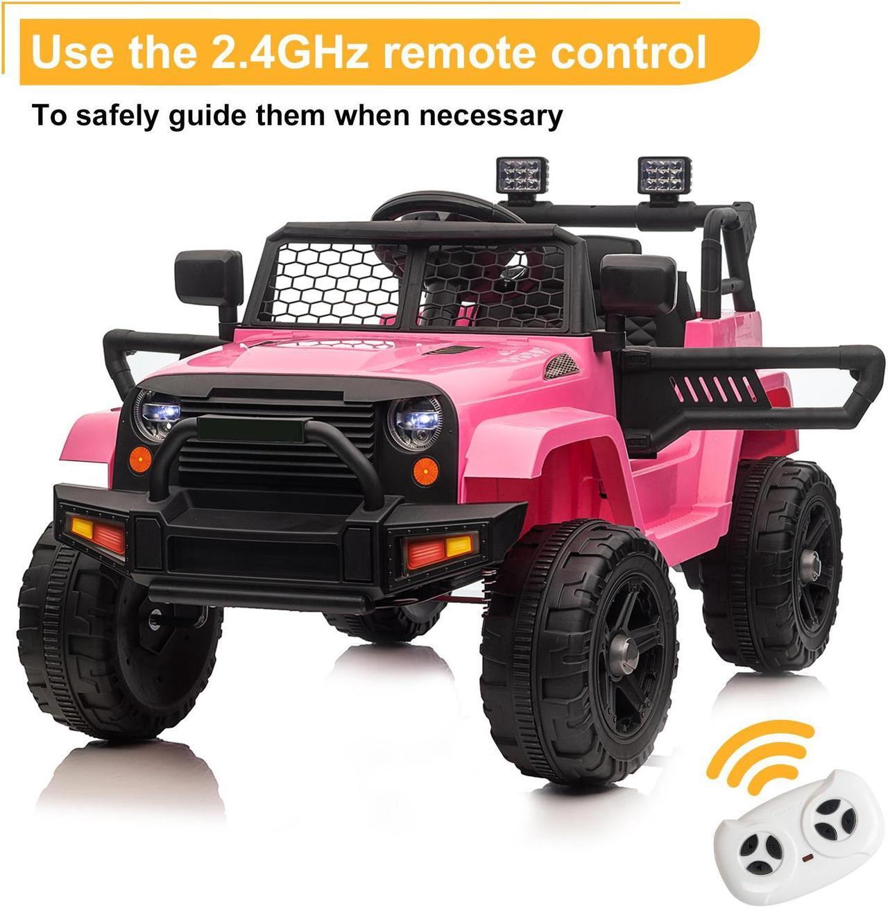 Alt view image 2 of 7 - Yescom 12V Kids Ride On Truck Car Jeep with Remote Control, LED,3 Speeds Pink