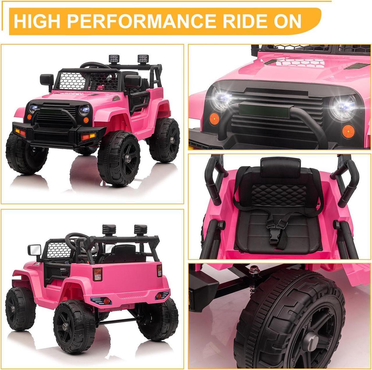 Alt view image 4 of 7 - Yescom 12V Kids Ride On Truck Car Jeep with Remote Control, LED,3 Speeds Pink