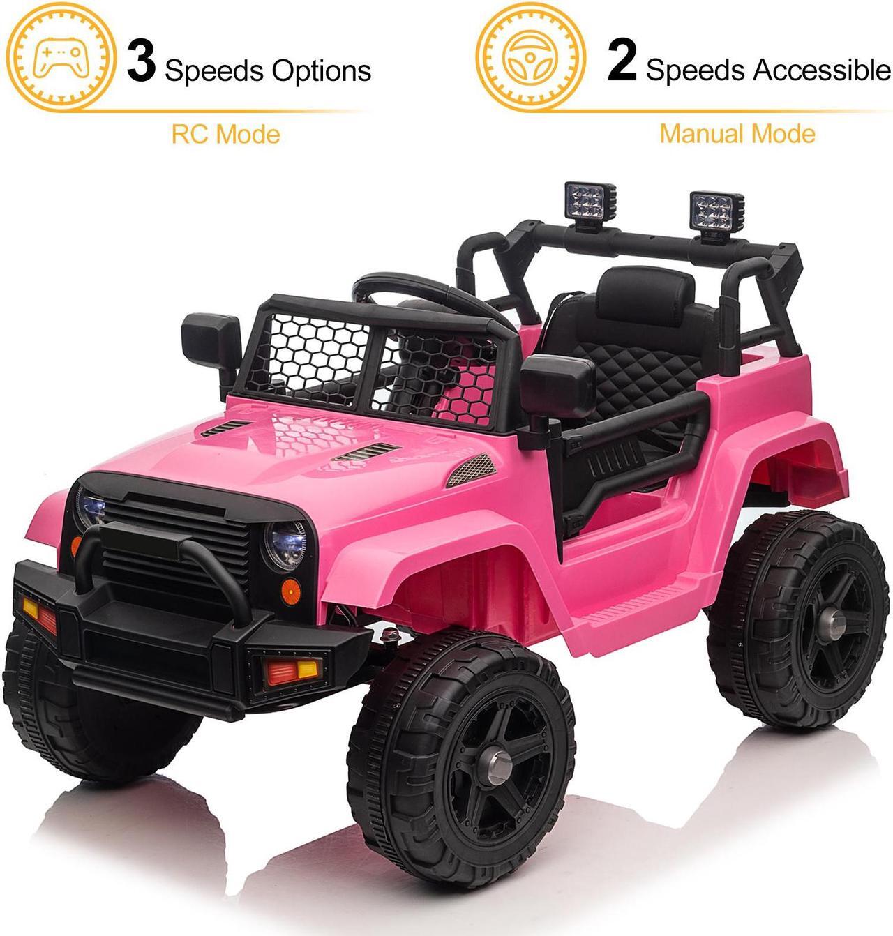 Alt view image 3 of 7 - Yescom 12V Kids Ride On Truck Car Jeep with Remote Control, LED,3 Speeds Pink