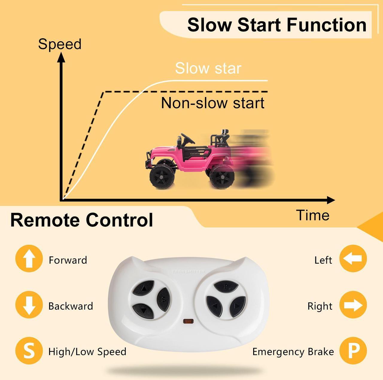 Alt view image 5 of 7 - Yescom 12V Kids Ride On Truck Car Jeep with Remote Control, LED,3 Speeds Pink