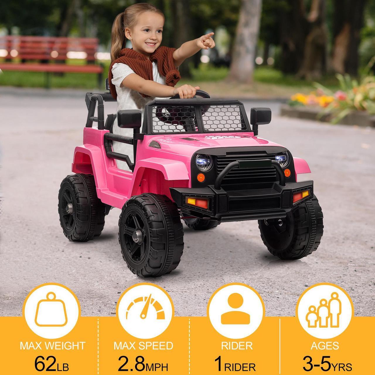 Alt view image 6 of 7 - Yescom 12V Kids Ride On Truck Car Jeep with Remote Control, LED,3 Speeds Pink