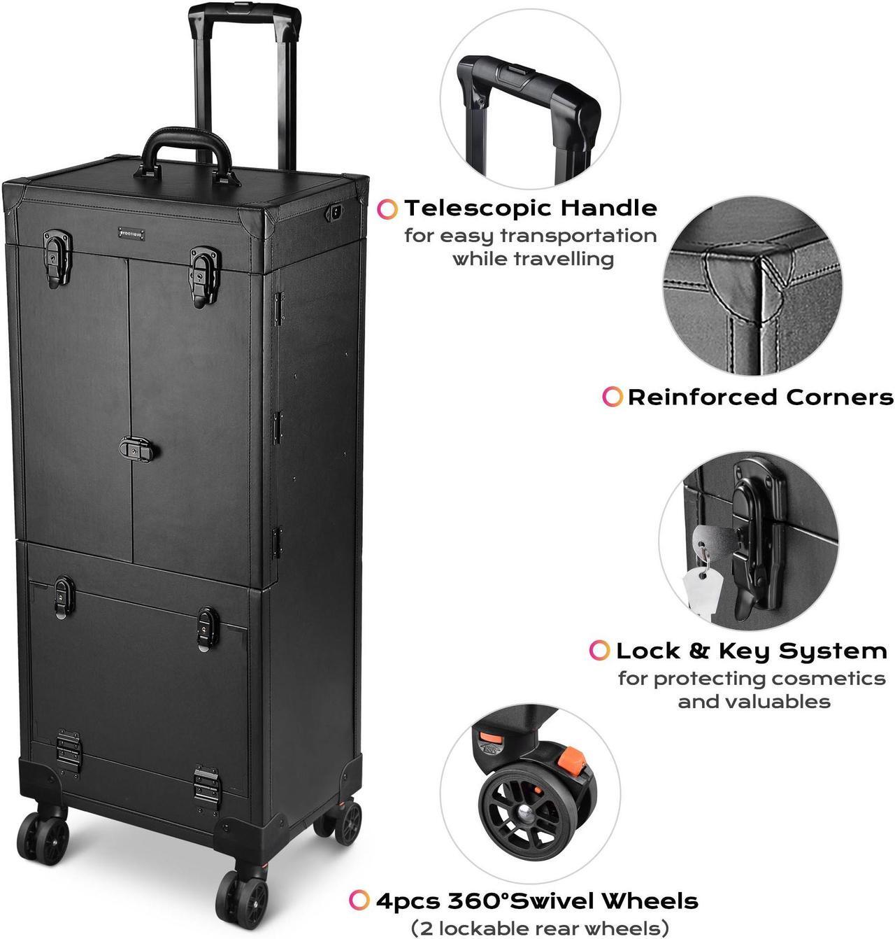 Alt view image 3 of 7 - Byootique® Rolling Makeup Case Pro Hair Stylist Barber Artists Case Multifunction Lighted Lockable