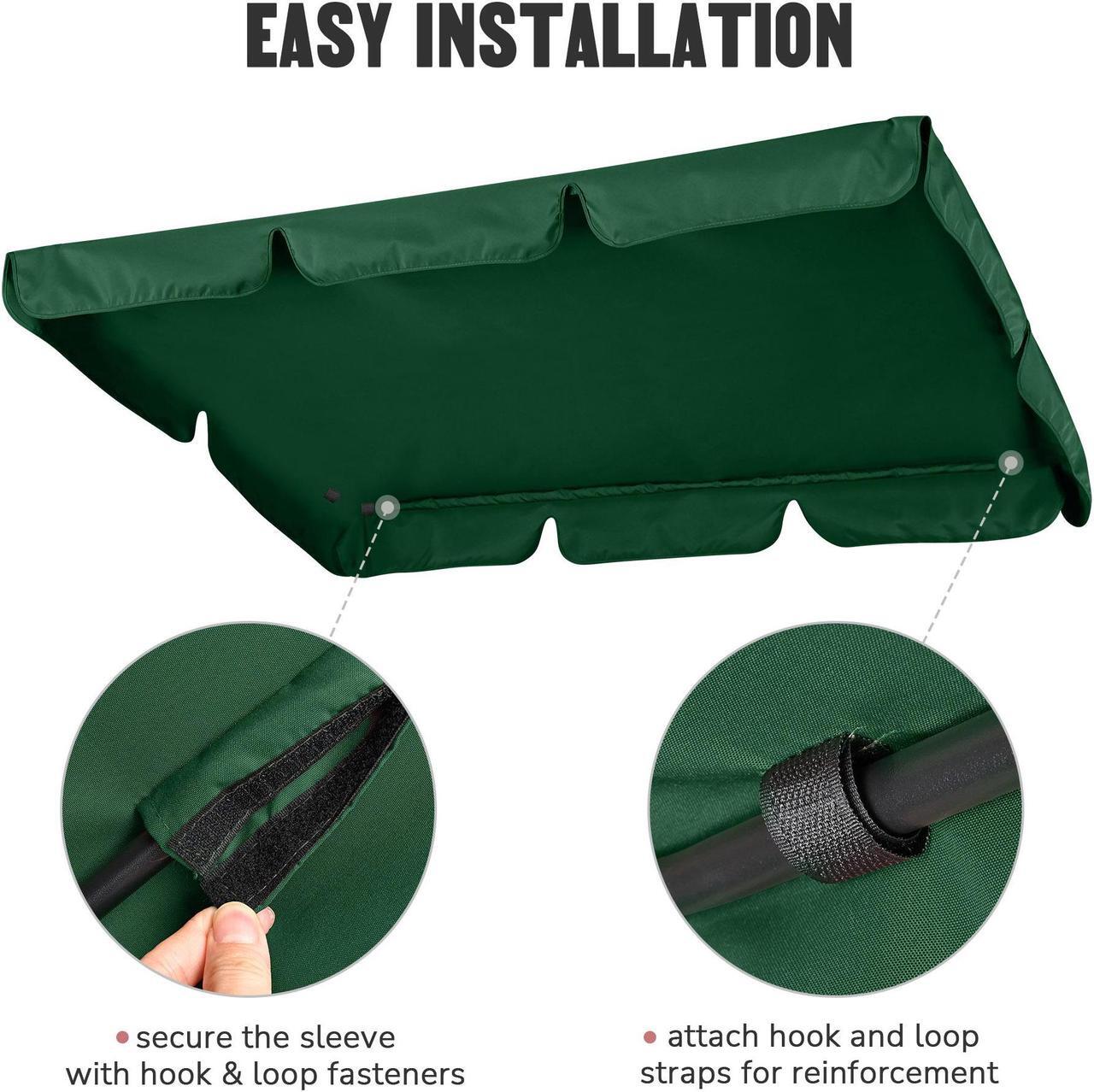 Alt view image 6 of 7 - 64"x47" Swing Canopy Cover Replacement Porch Top UV30+ 180gsm Outdoor Patio Seat Green