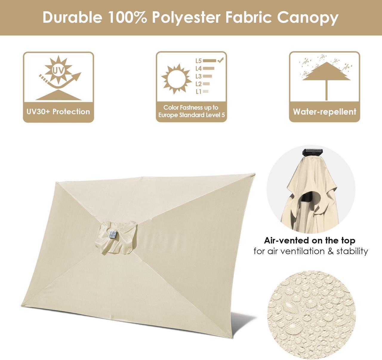 Alt view image 4 of 7 - 4Pcs 10x6.5' Rectangle Aluminum Solar Outdoor Crank Tilt Patio Umbrella w/ 20 LEDs Poolside Garden
