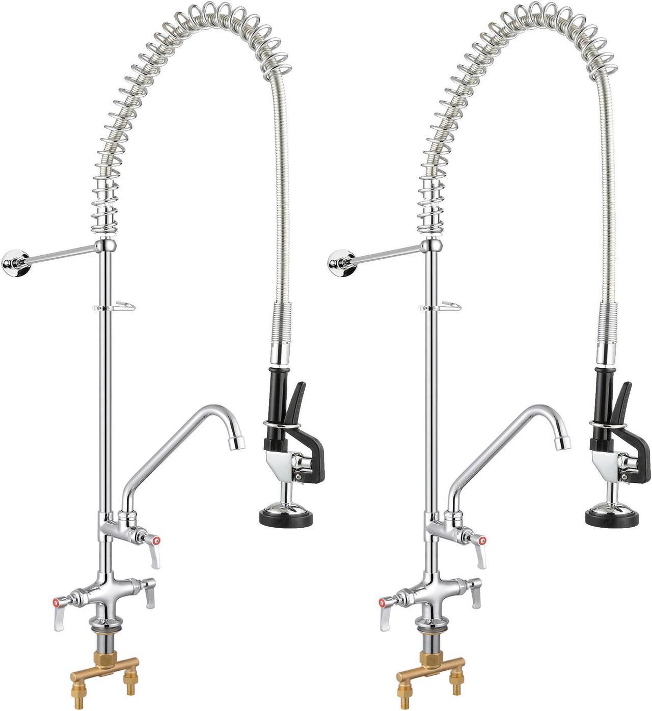 Aquaterior Wall Mount Commercial Faucet w/ Pre-Rinse Pull Down Sprayer 2 Pack