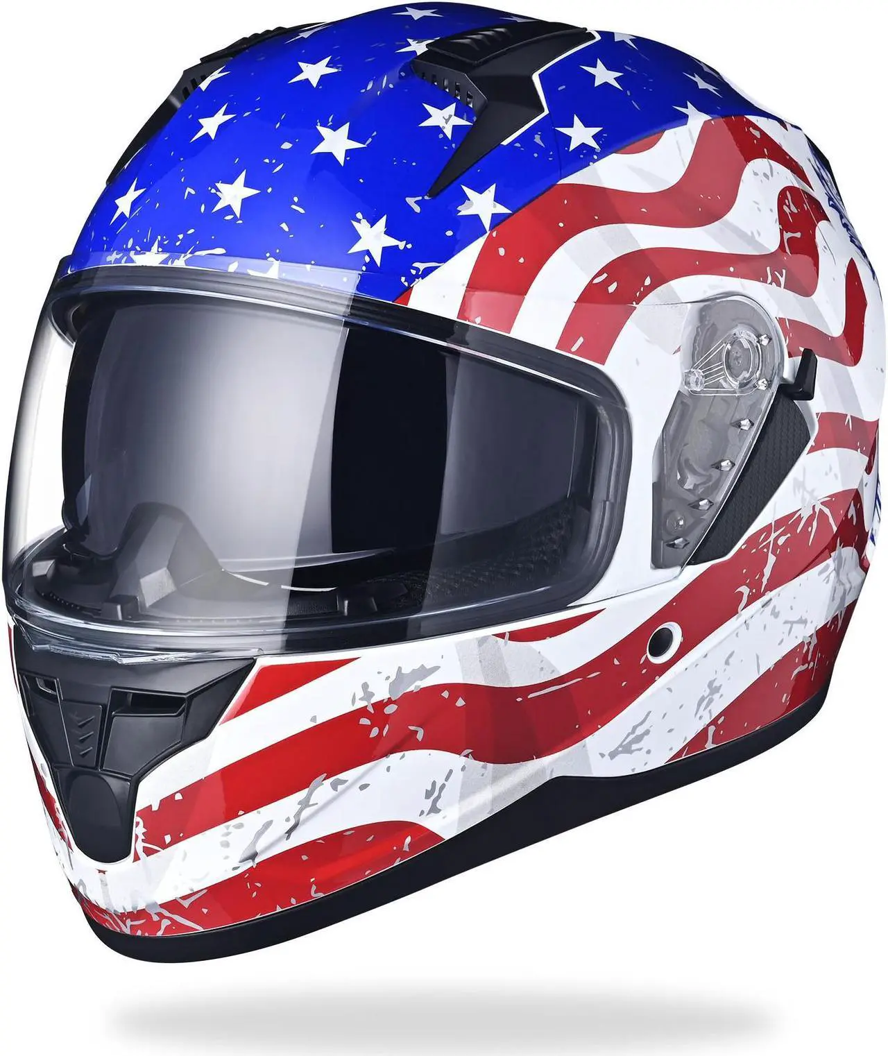 Main image of AHR RUN-F Full Face Stars and Stripes Motorcycle Helmet Flip up Dual Visor DOT M