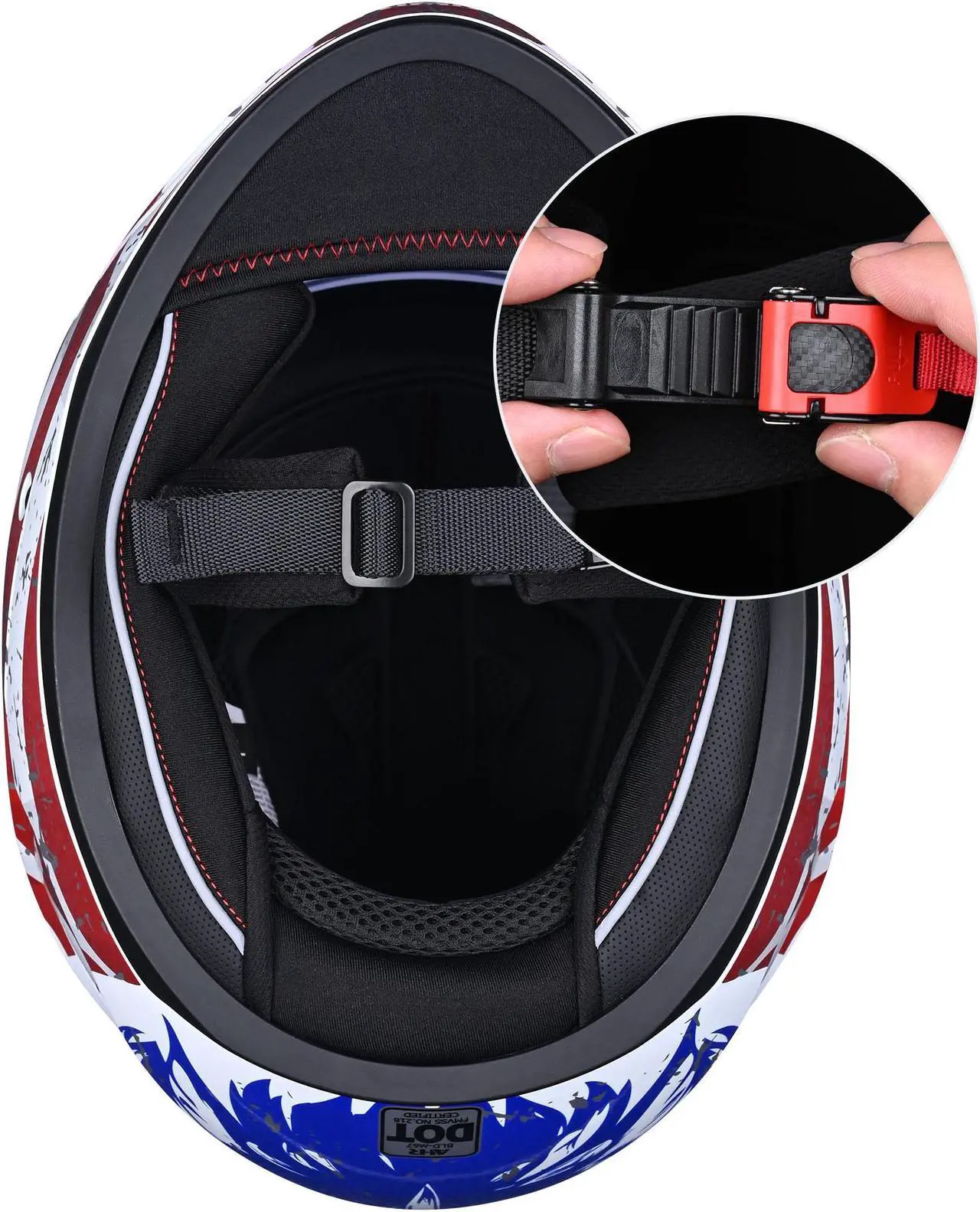 Alt view image 5 of 7 - AHR RUN-F Full Face Stars and Stripes Motorcycle Helmet Flip up Dual Visor DOT M