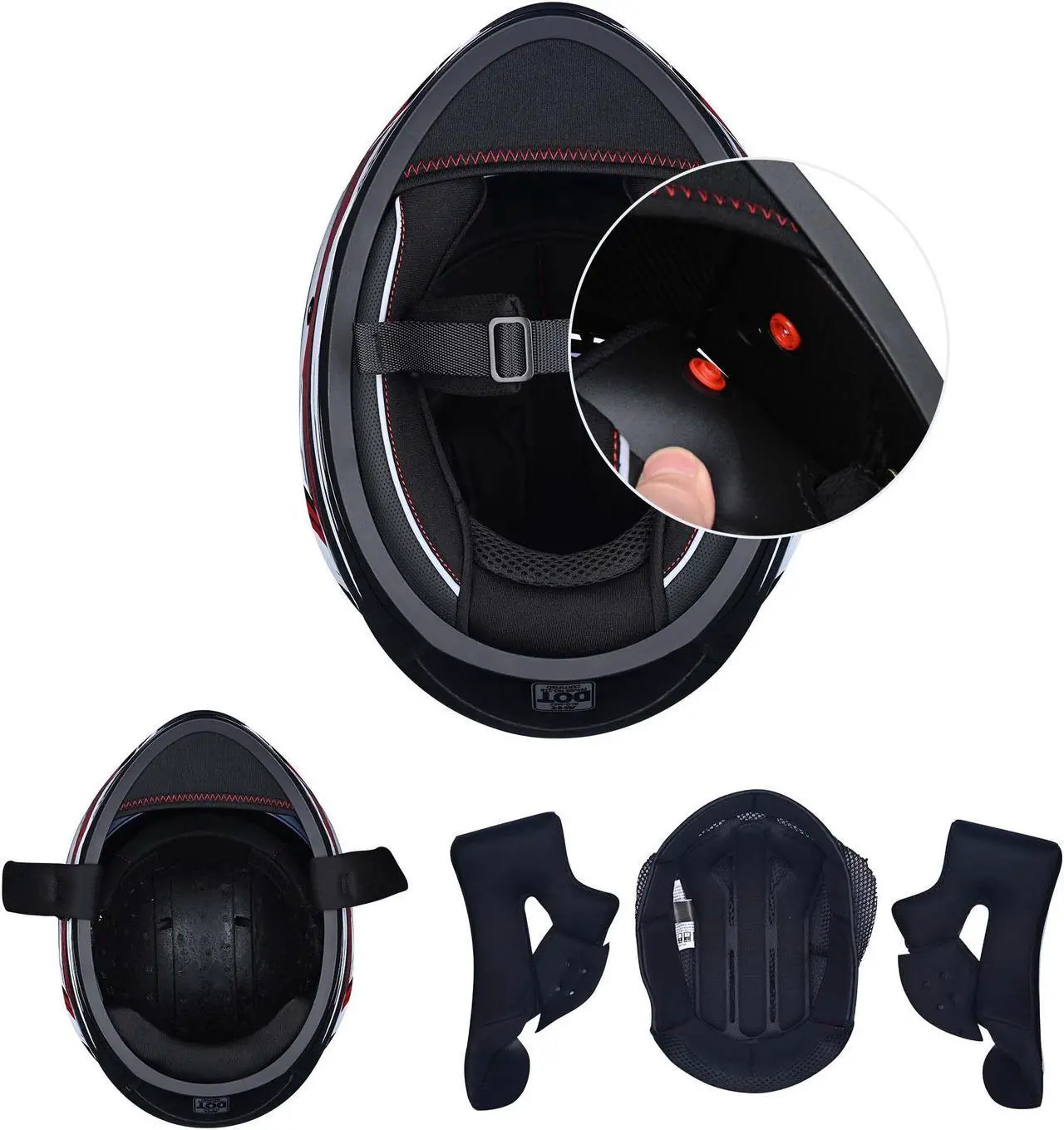 Alt view image 6 of 7 - AHR RUN-F Full Face Stars and Stripes Motorcycle Helmet Flip up Dual Visor DOT M
