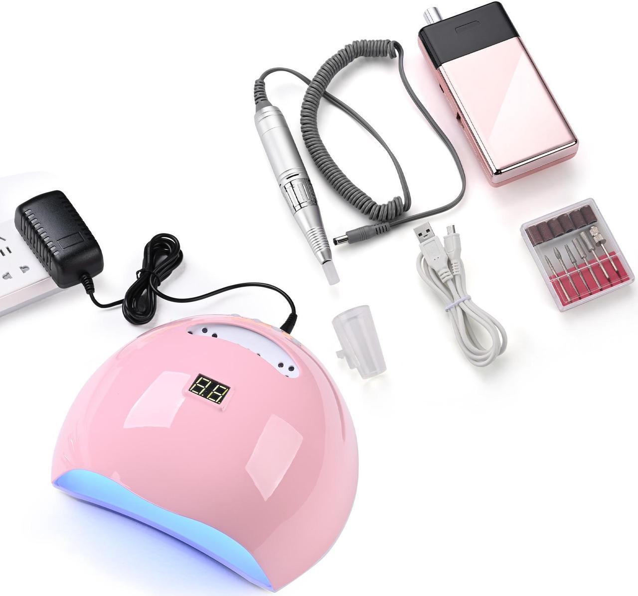 Byootique Portable Rechargeable Nail Drill w/ UV LED Nail Lamp Dryer 30000RPM Electric Nail Drill Cordless File Machine Kit Manicure Pedicure Salon Home