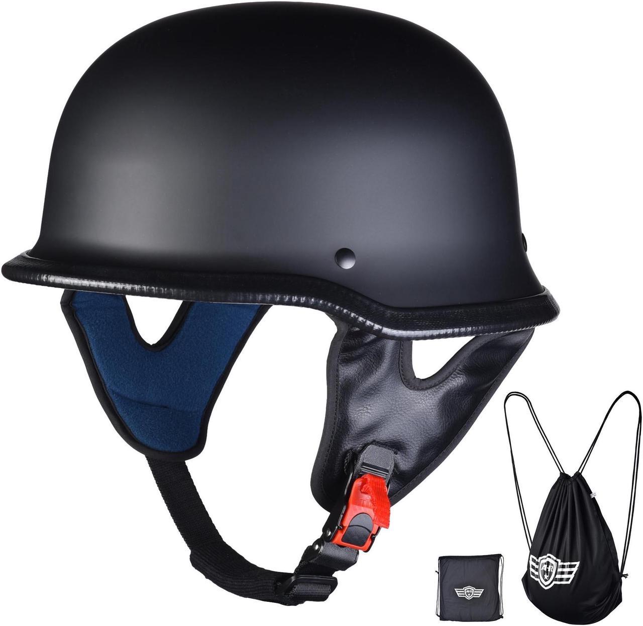 AHR RUN-G DOT German Style Motorcycle Half Helmet Open Face Cruiser Chopper Biker Skull Cap Helmet Black XL