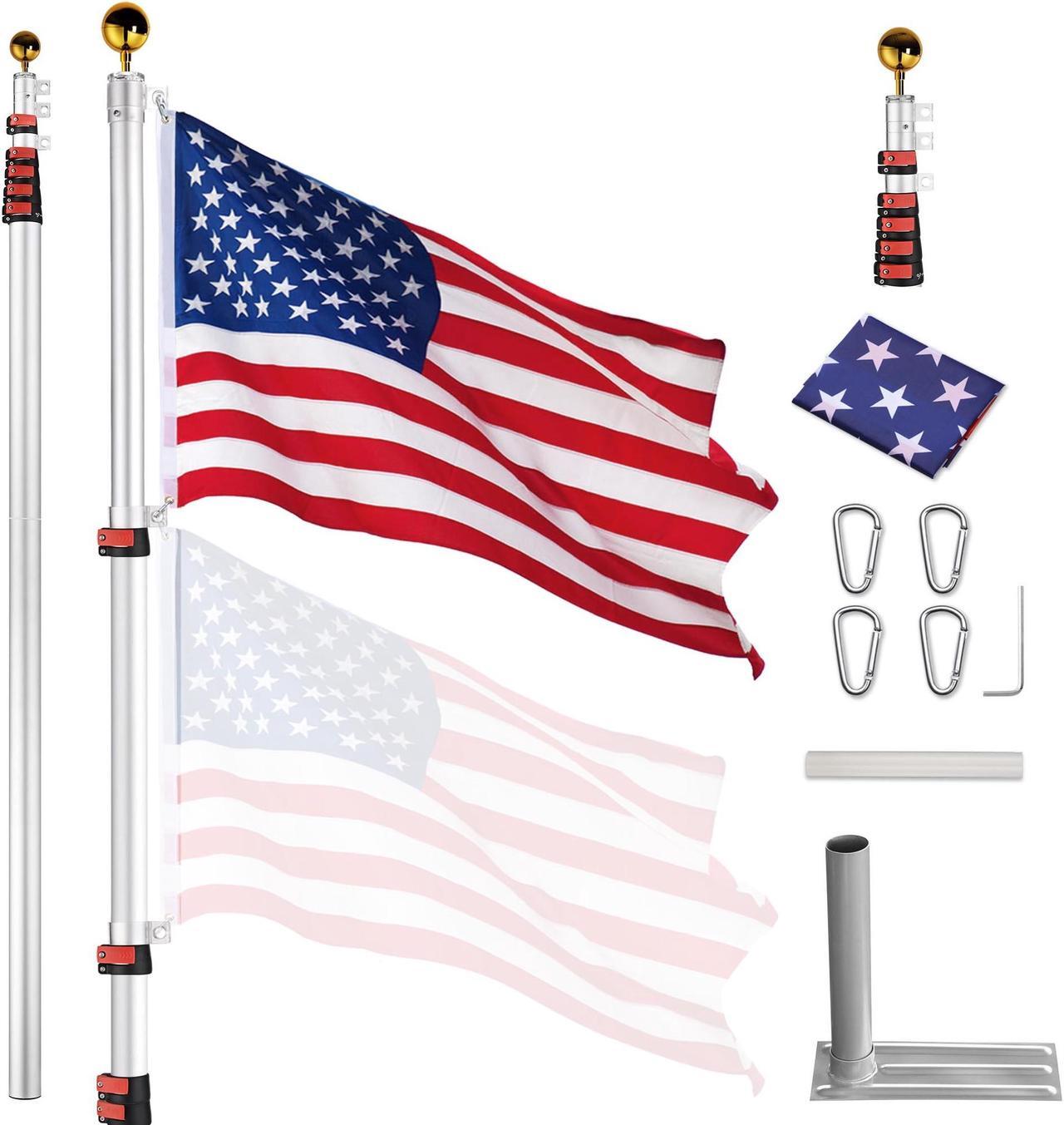 Main image of Yescom 30ft Telescopic Lightweight Aluminum Flagpole Tire Mount Stand Kit 3'x5' US Flag Ball Pole Top