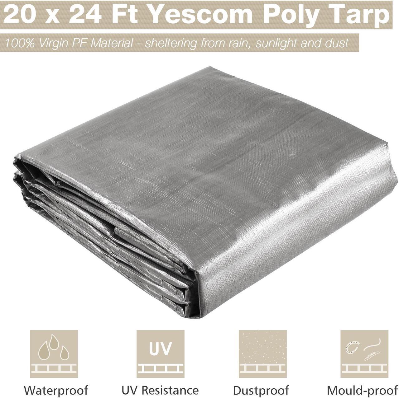 Alt view image 2 of 7 - Yescom 20x24 Ft 14 Mil Poly Tarp Protective Cover Tarpaulin Heavy Duty UV Resistant