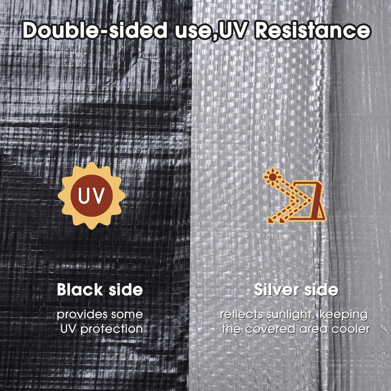Alt view image 5 of 7 - Yescom 20x24 Ft 14 Mil Poly Tarp Protective Cover Tarpaulin Heavy Duty UV Resistant