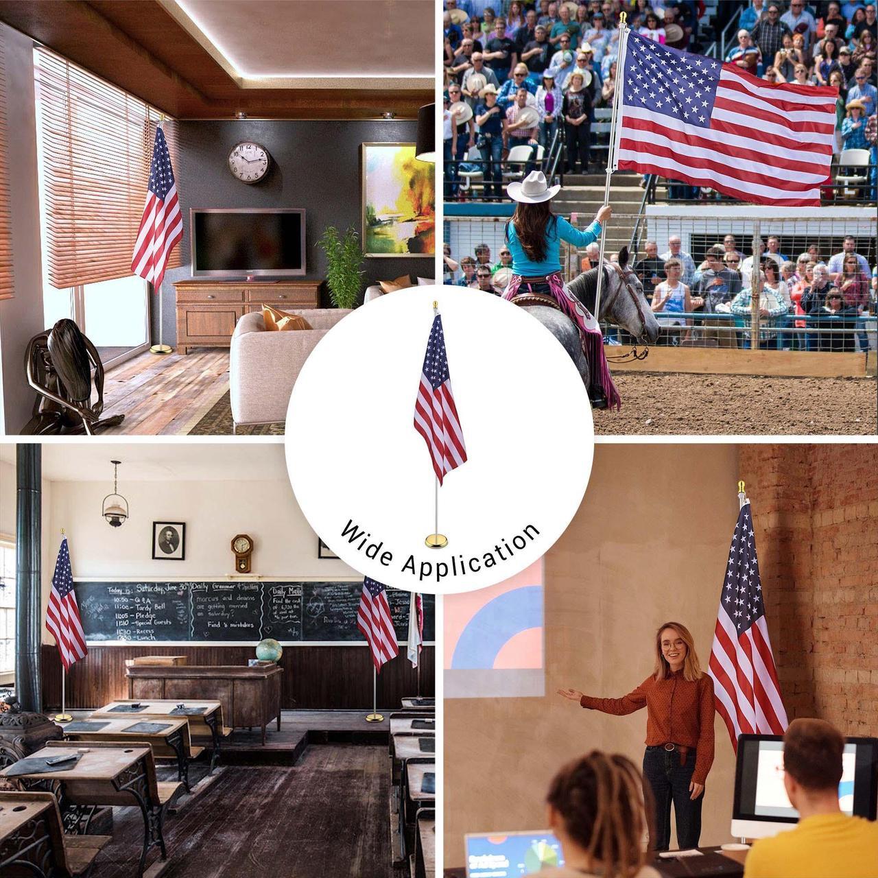 Alt view image 3 of 7 - Yescom 8 Ft Sectional Indoor Flag Pole Kit Gold Ball Base Aluminum 3x5 Ft  US Flag