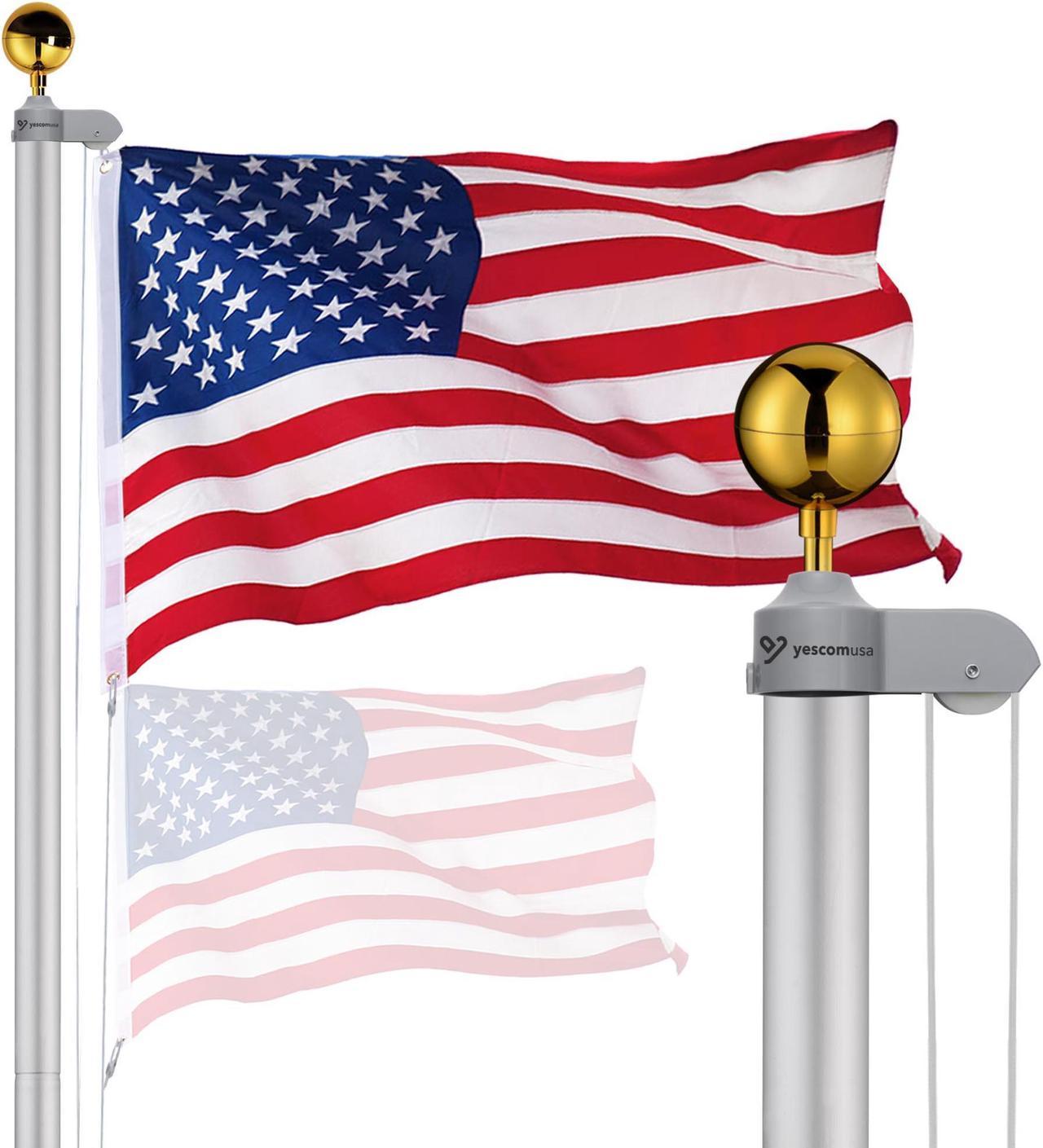 Yescom Bravery 25Ft Sectional Flag Pole Kit Aluminum Outside Inground Yard Garden with 3'x5' USA Flag Ball Top Silver