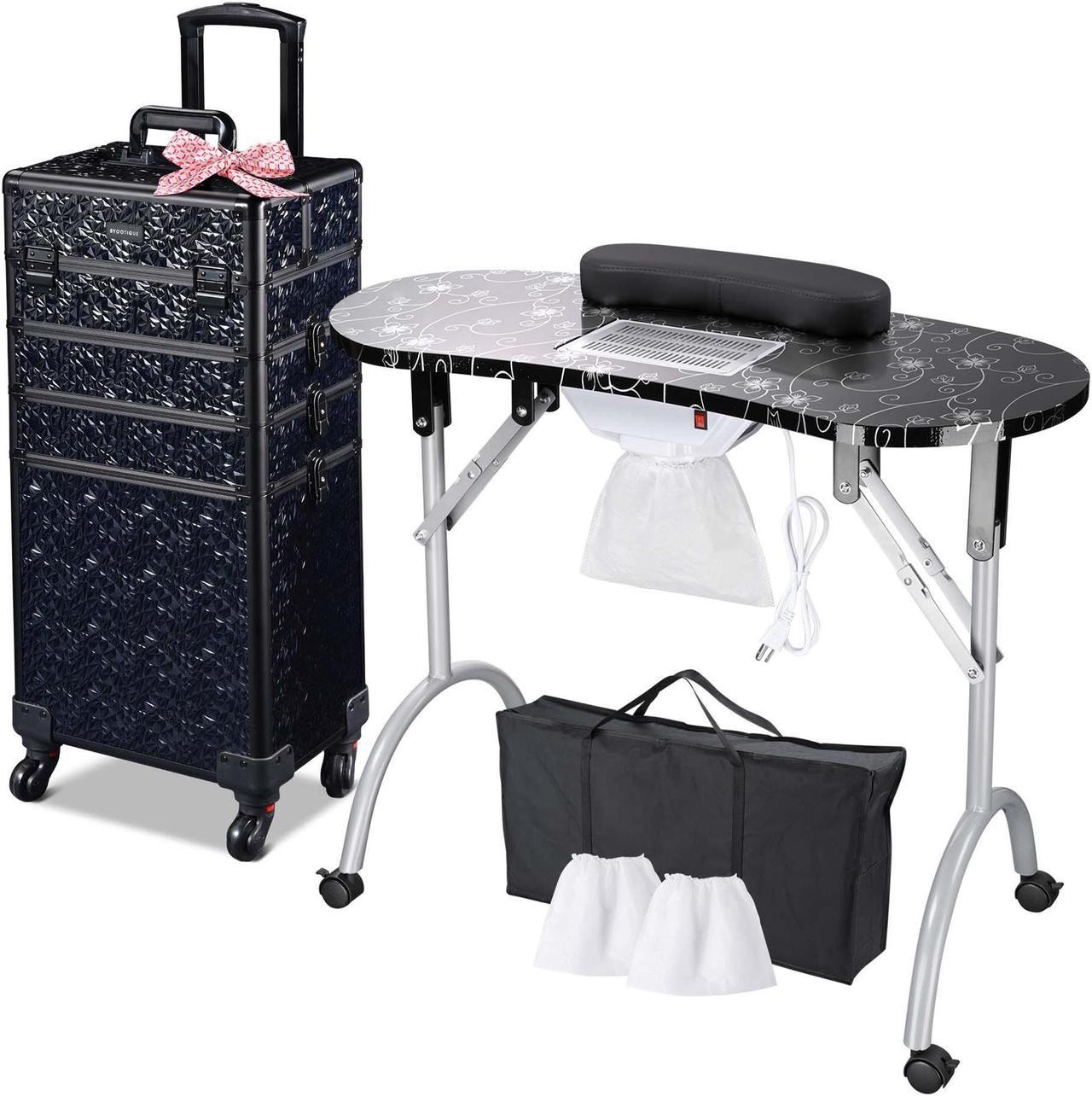 Byootique Folding Manicure Nail Table 4in1 Rolling Makeup Train Case Mermaid