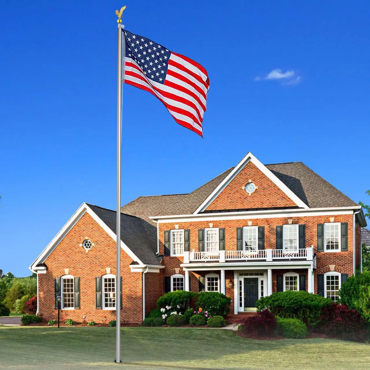 Alt view image 6 of 7 - Yescom Bravery 20Ft Eagle Topper Sectional Flag Pole Kit Aluminum Outside Inground Garden with 3'x5' USA Flag Silver