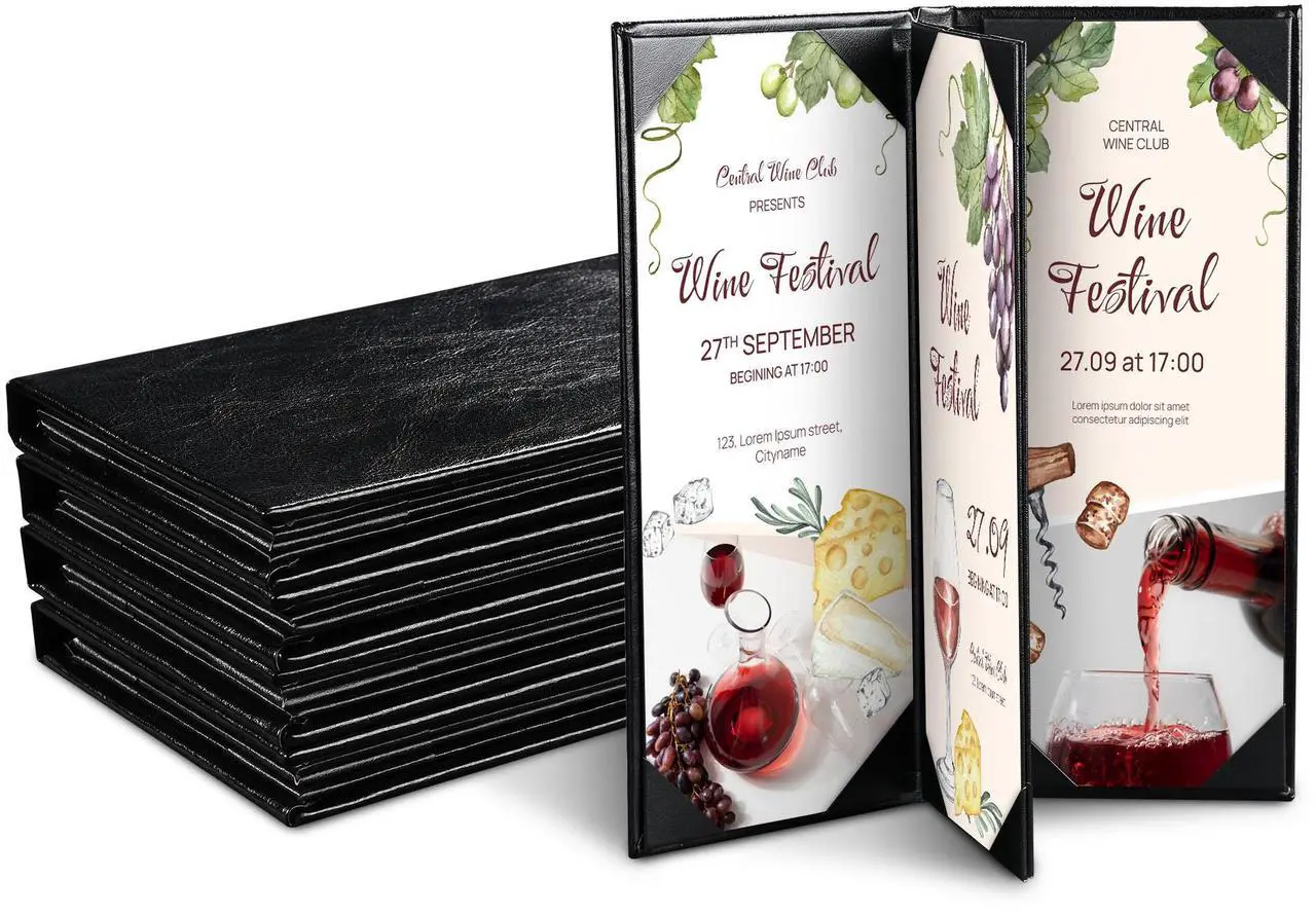 Main image of WeChef 5 Pack Menu Covers 4.25"x11" 4 View Angled Corners Wine List Restaurant