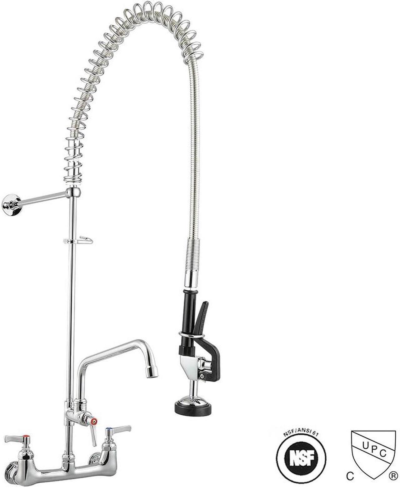 Aquaterior® Double Handle Brass Pre-Rinse Commercial Faucet Chromed w/ 12" Add-On Pull Down CUPC NSF