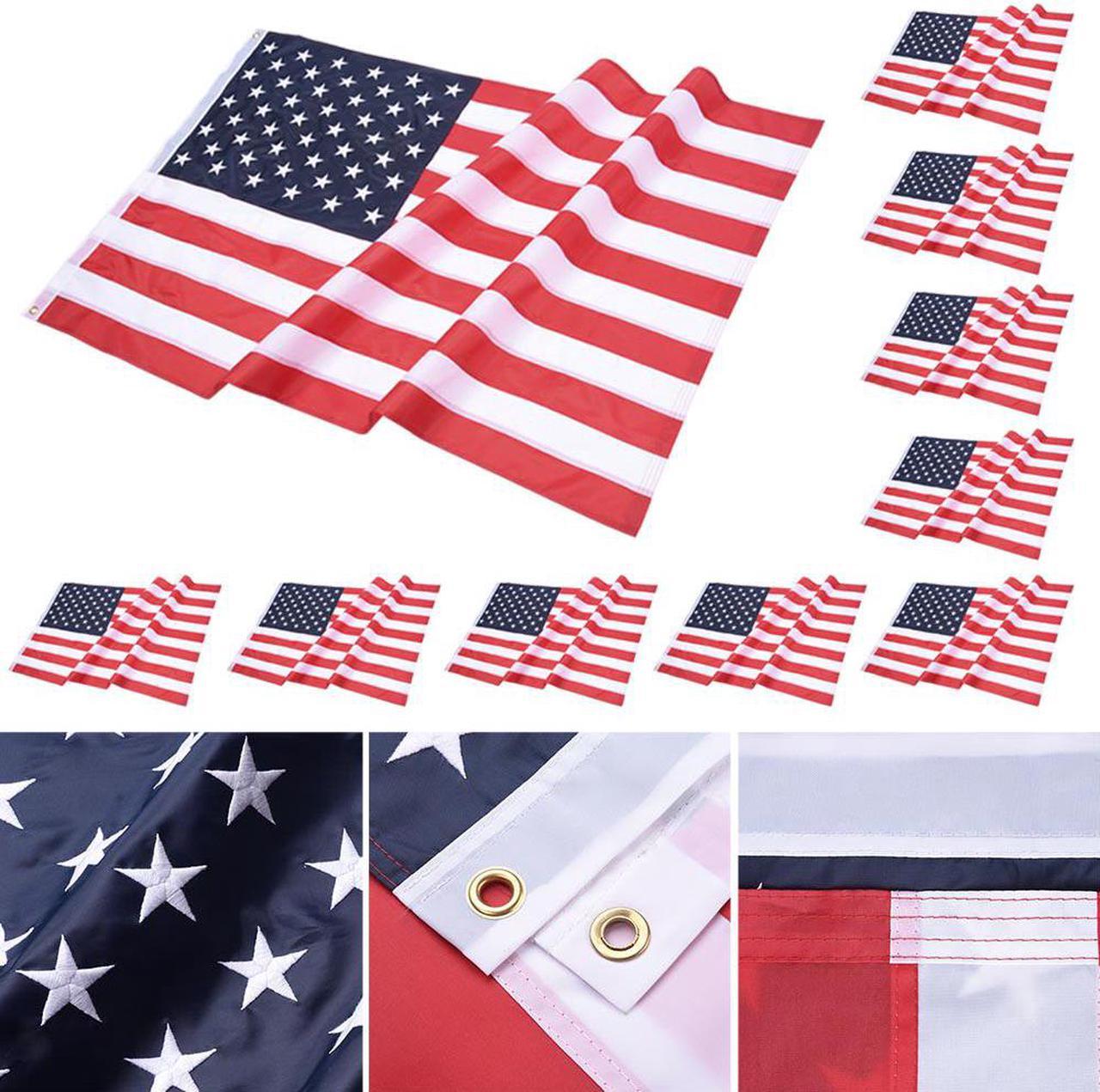 10 Pcs 3x5 FT American Flag Sewn Stripes 210D Oxford UV Resistant with Grommets US