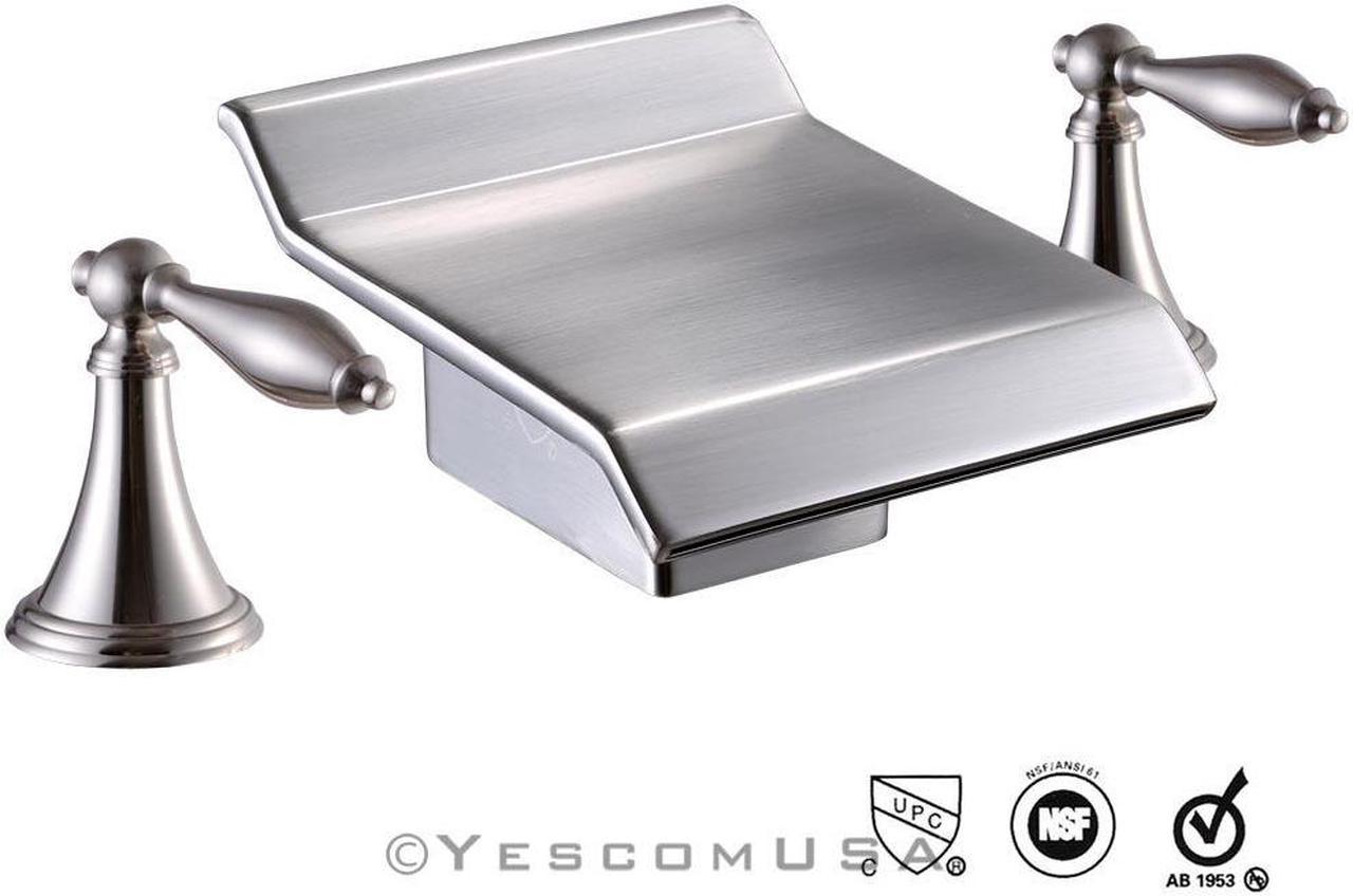 Tall Brushed Nickel Widespread Bath Sink/Roman Tub Waterfall Faucet