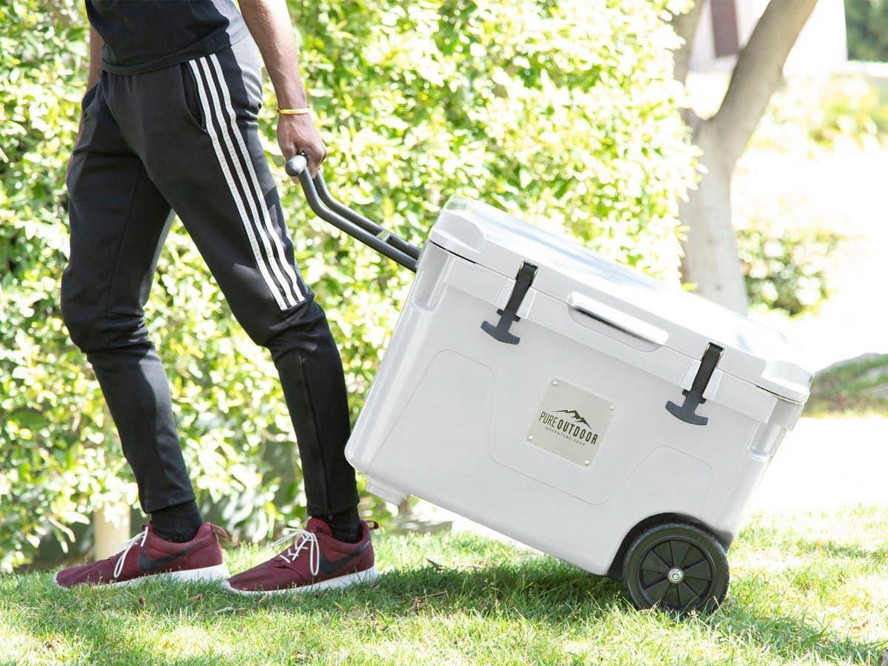 Alt view image 6 of 6 - Monoprice Portable Wheeled Emperor Cooler 50 Liter Cooler, White, Built‑in Bottle Opener, For Beach Trips, BBQs, Camping, Fishing, Picnics, Tailgating, Pool Parties - Pure Outdoor Collection