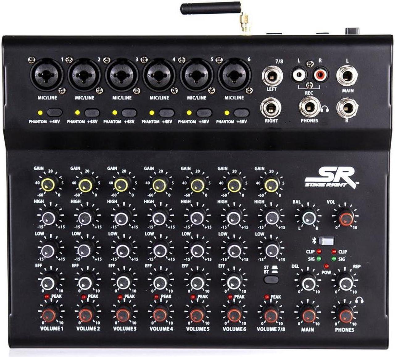 Monoprice ix8B 8-Channel Live Sound and Recording Mixer with Bluetooth, USB, and Effects - Stage Right Series