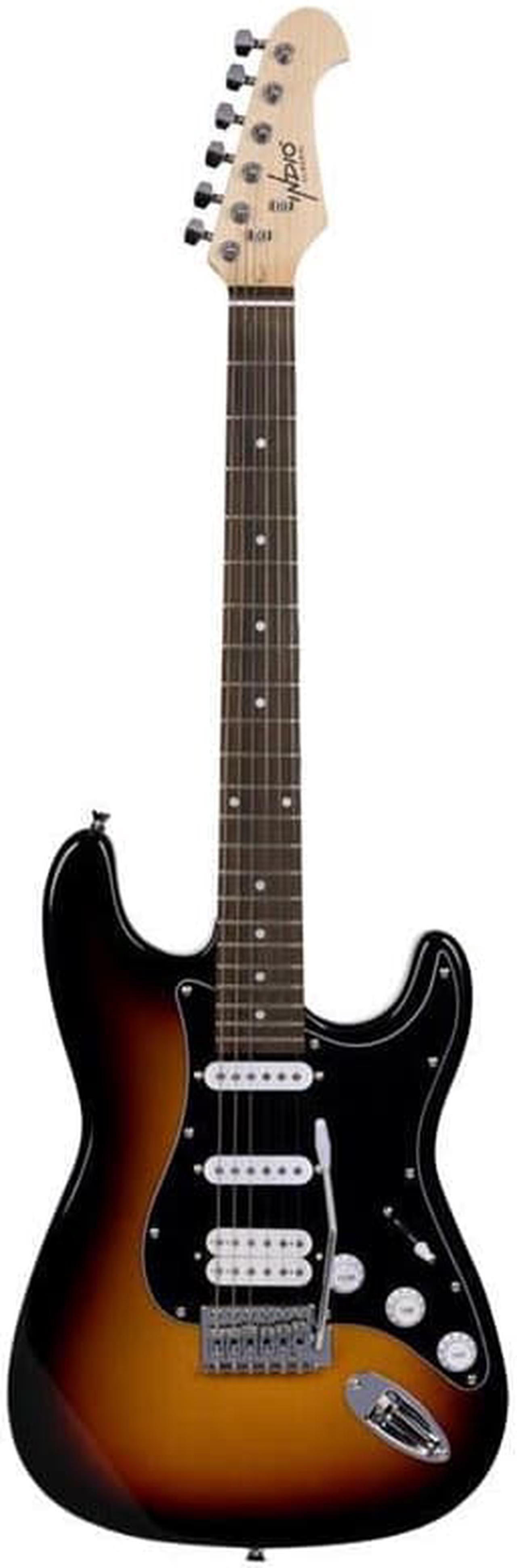 Monoprice Cali Classic HSS Electric Guitar with Gig Bag - Sunburst Body, Black Pickguard, Rosewood Fingerboard - Indio Series