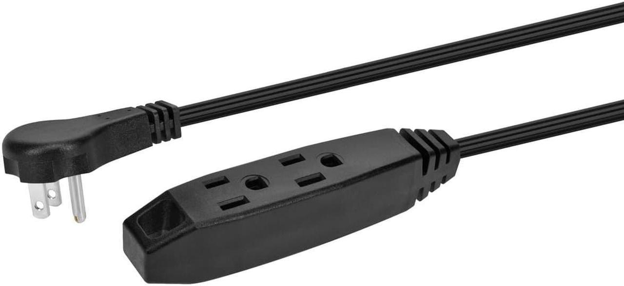 Monoprice 3-Outlet Flat Plug Household Extension Cord, 16AWG, 13A,  SPT-2, Black, 10ft