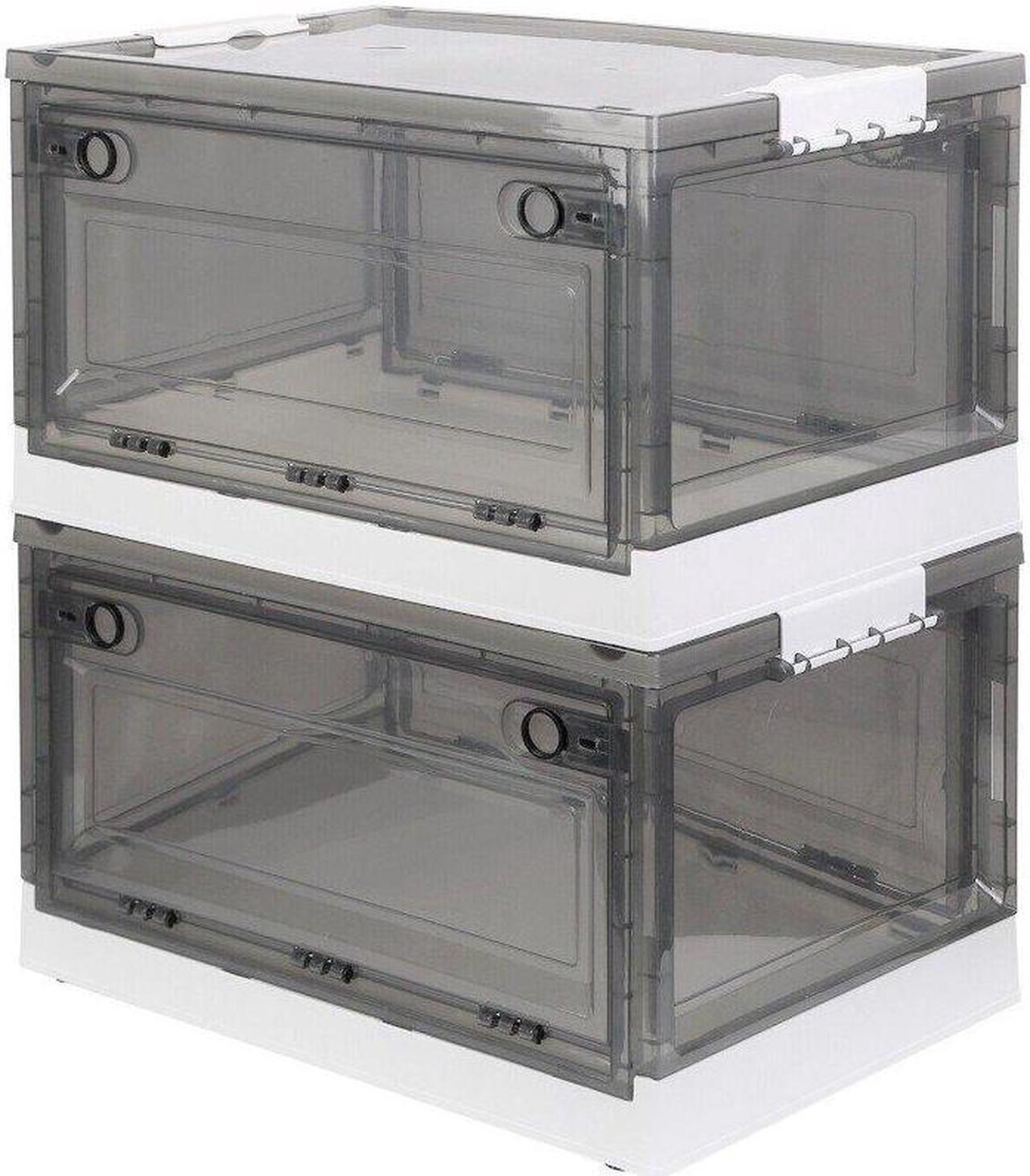 MPM 2 PACK Stackable Foldable Clear Storage Box with Lid and wheels, Organizing Boxes, Cube Box Bin Container, for Kitch