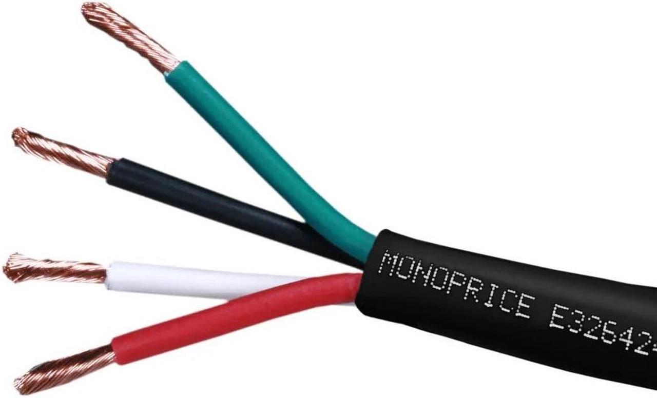 Monoprice Speaker Wire, CL2 Rated, 4-Conductor, 12AWG, 100ft, Black