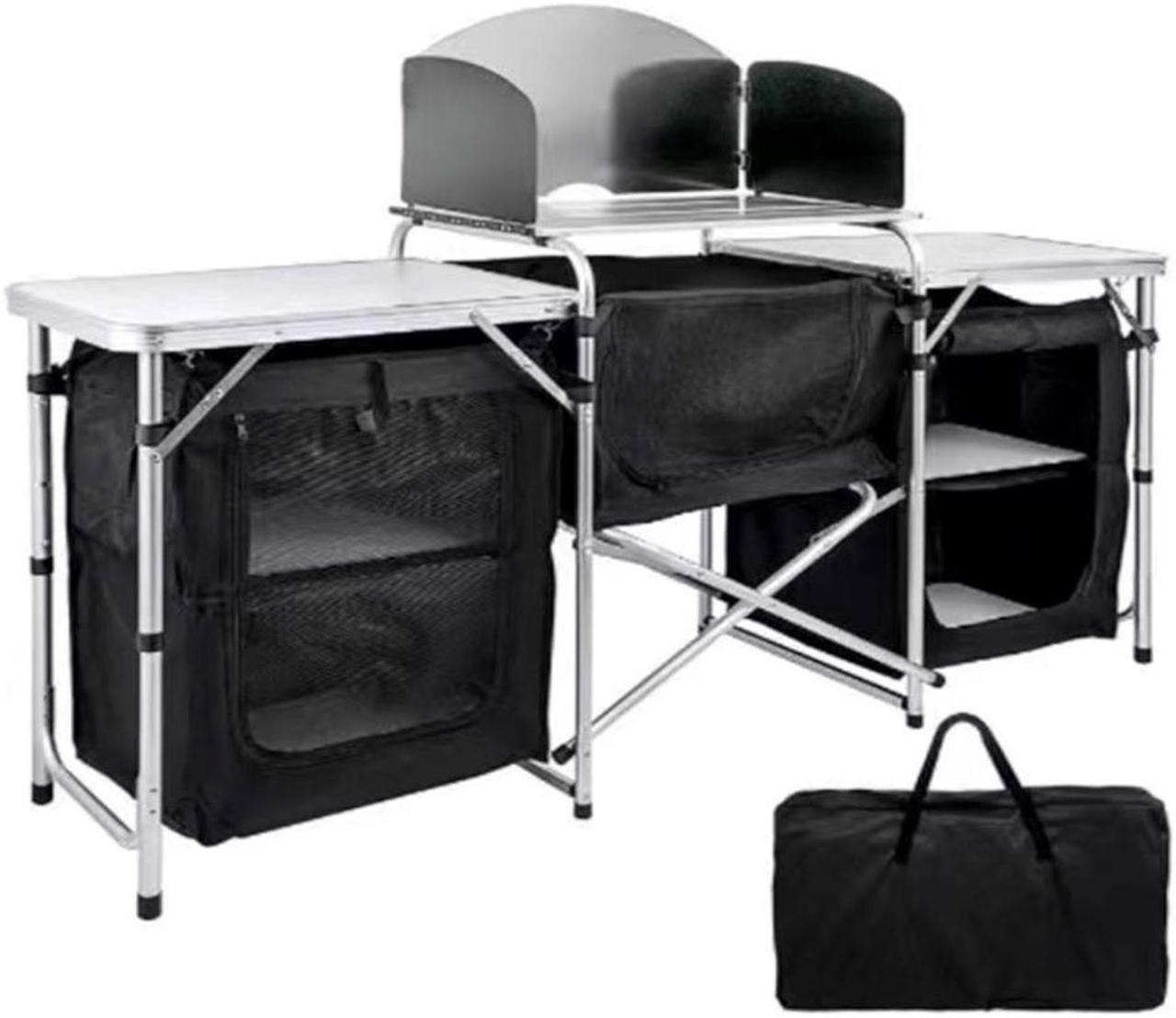 Main image of 6 Inch Aluminum Portable Fold-Up Camping Kitchen with Windscreen and 5 Enclosed Cupboards, Cook Station, for BBQ, Camping, Picnic, Backyard