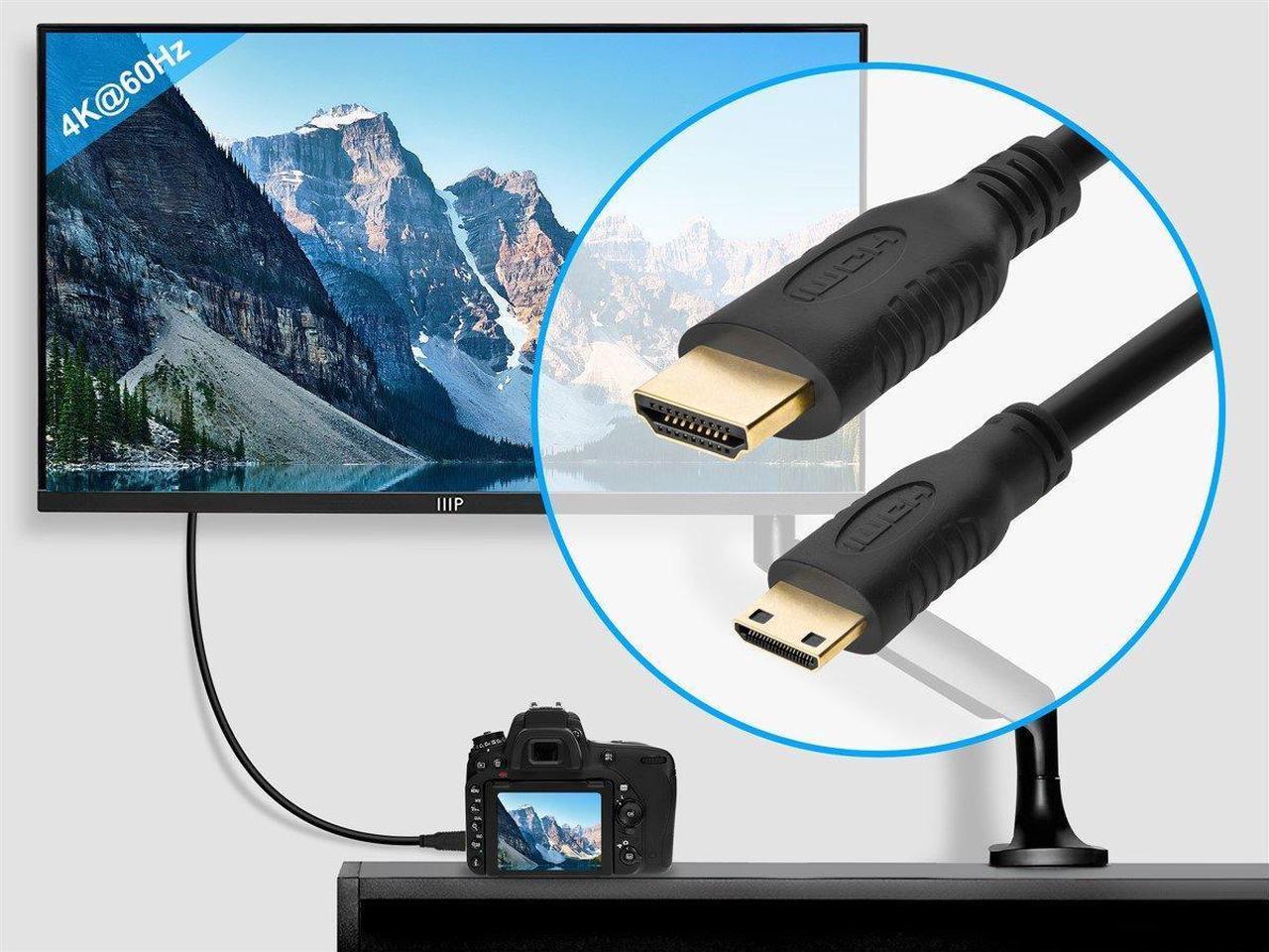 Alt view image 15 of 16 - Monoprice High Speed HDMI Cable - 6 Feet - Black | Blackwith HDMI Mini Connector, 4K @ 24Hz, 10.2Gbps, 30AWG