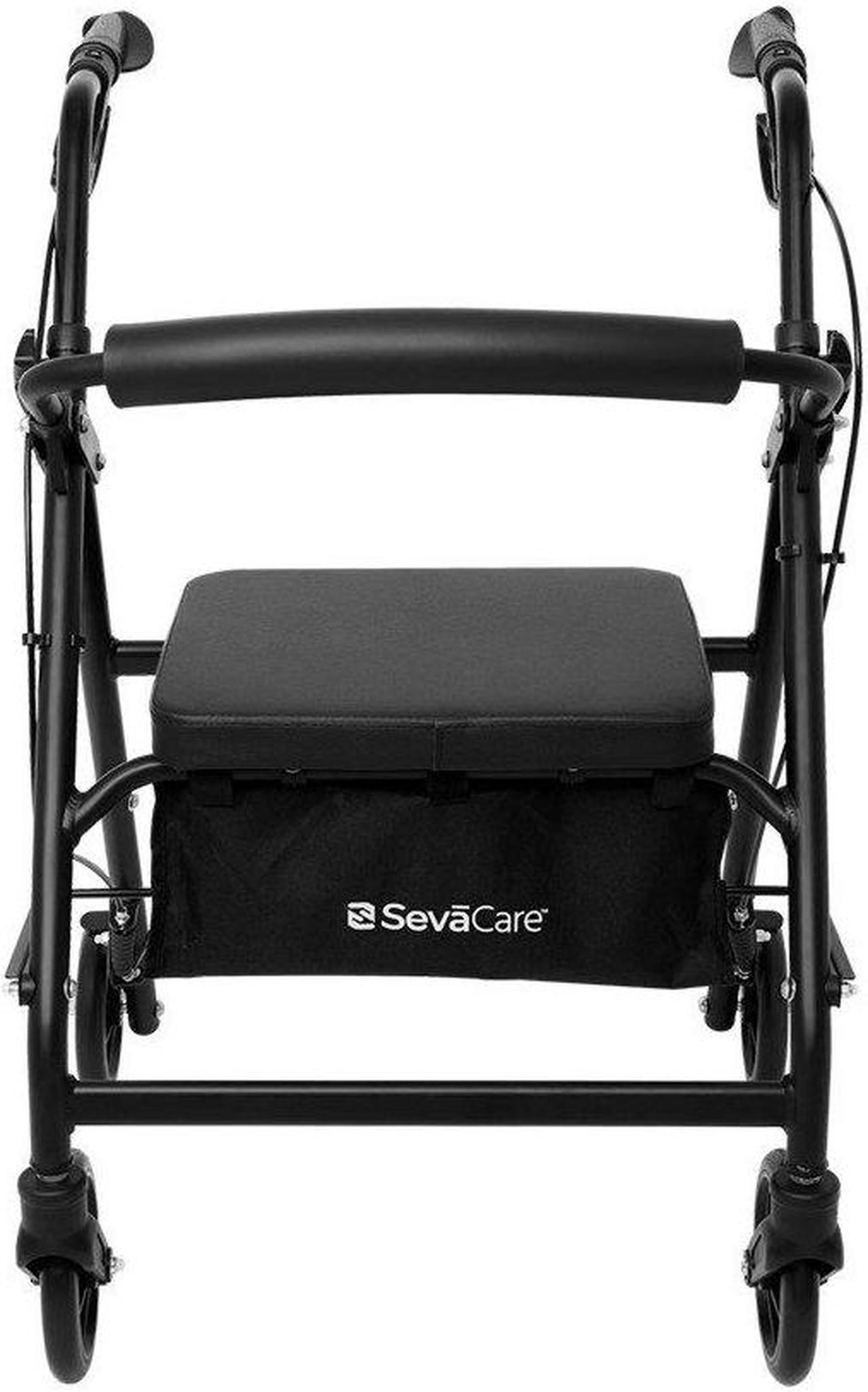 Alt view image 2 of 6 - SevaCare by Monoprice Walker Roller, 4 x 6" Wheels, Seat with Storage Basket, Dual Hand Brakes, Padded Backrest, 6063 T5 Aluminum Frame, Adjustable Handle Height from 59" to 71", up to 300lbxMax Load