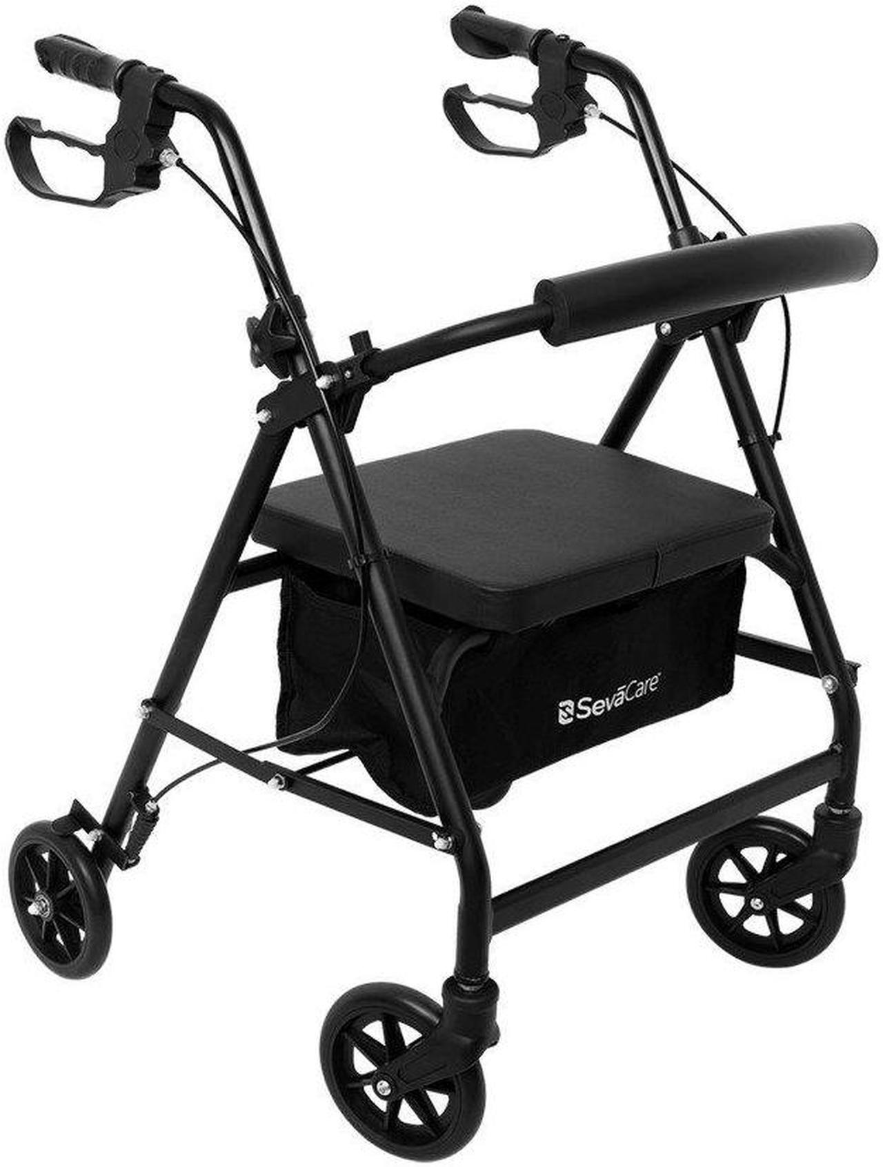 Alt view image 3 of 6 - SevaCare by Monoprice Walker Roller, 4 x 6" Wheels, Seat with Storage Basket, Dual Hand Brakes, Padded Backrest, 6063 T5 Aluminum Frame, Adjustable Handle Height from 59" to 71", up to 300lbxMax Load