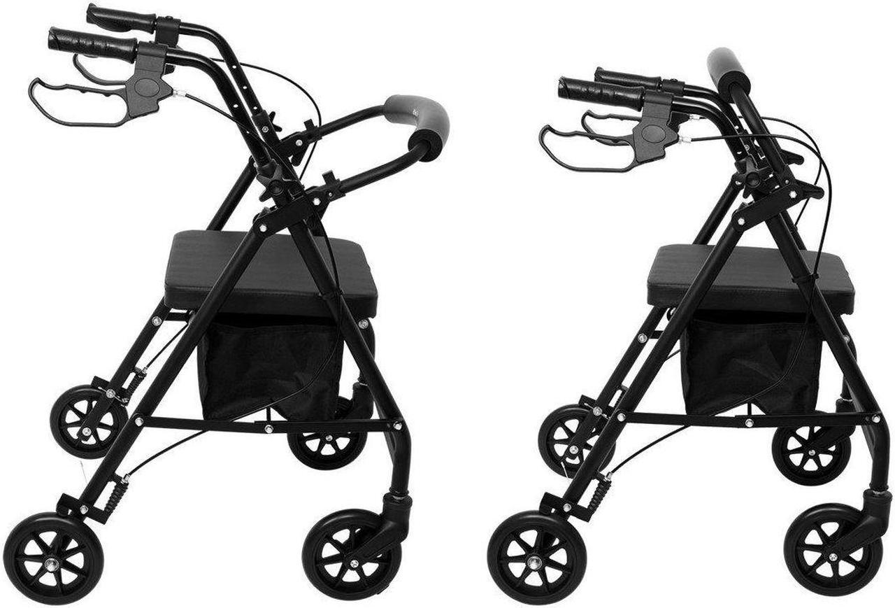 Alt view image 4 of 6 - SevaCare by Monoprice Walker Roller, 4 x 6" Wheels, Seat with Storage Basket, Dual Hand Brakes, Padded Backrest, 6063 T5 Aluminum Frame, Adjustable Handle Height from 59" to 71", up to 300lbxMax Load