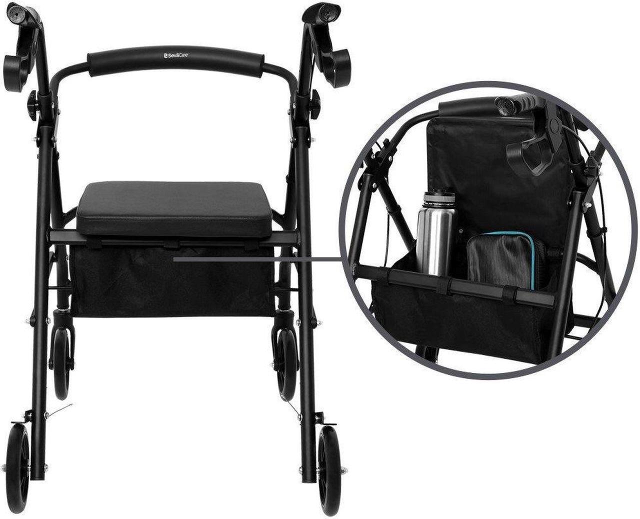 Alt view image 5 of 6 - SevaCare by Monoprice Walker Roller, 4 x 6" Wheels, Seat with Storage Basket, Dual Hand Brakes, Padded Backrest, 6063 T5 Aluminum Frame, Adjustable Handle Height from 59" to 71", up to 300lbxMax Load